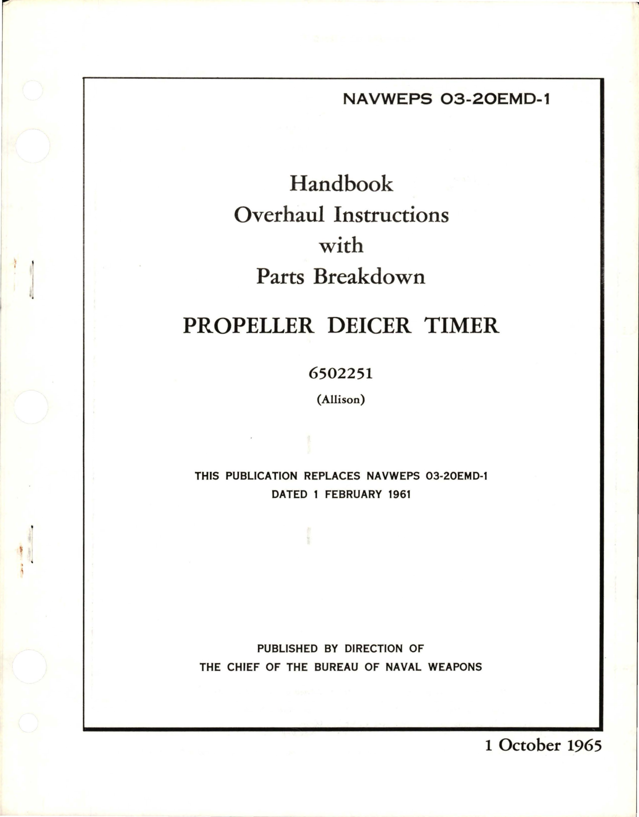 Sample page 1 from AirCorps Library document: Overhaul Instructions with Parts Breakdown for Propeller Deicer Timer - 6502251 