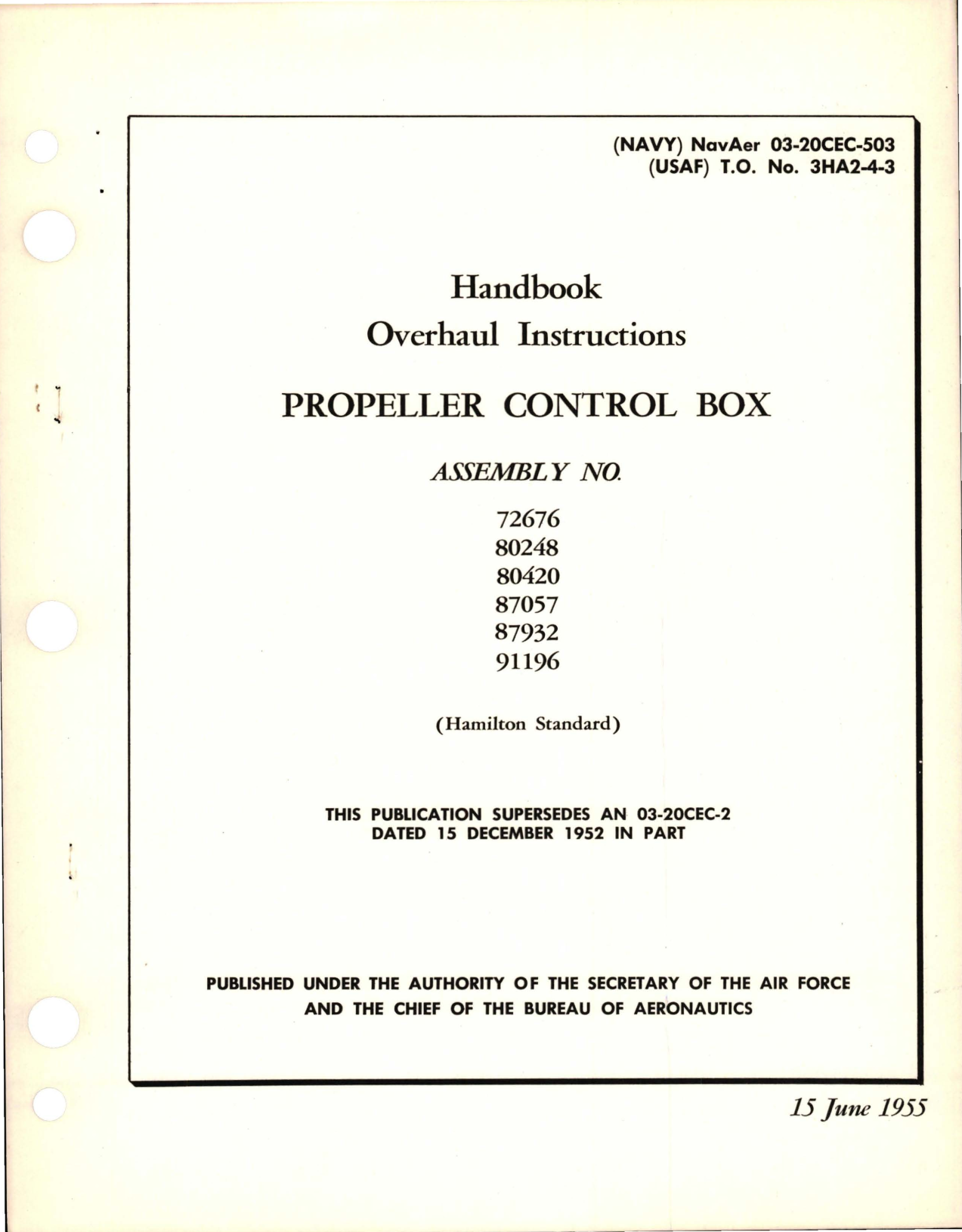 Sample page 1 from AirCorps Library document: Overhaul Instructions for Propeller Control Box 