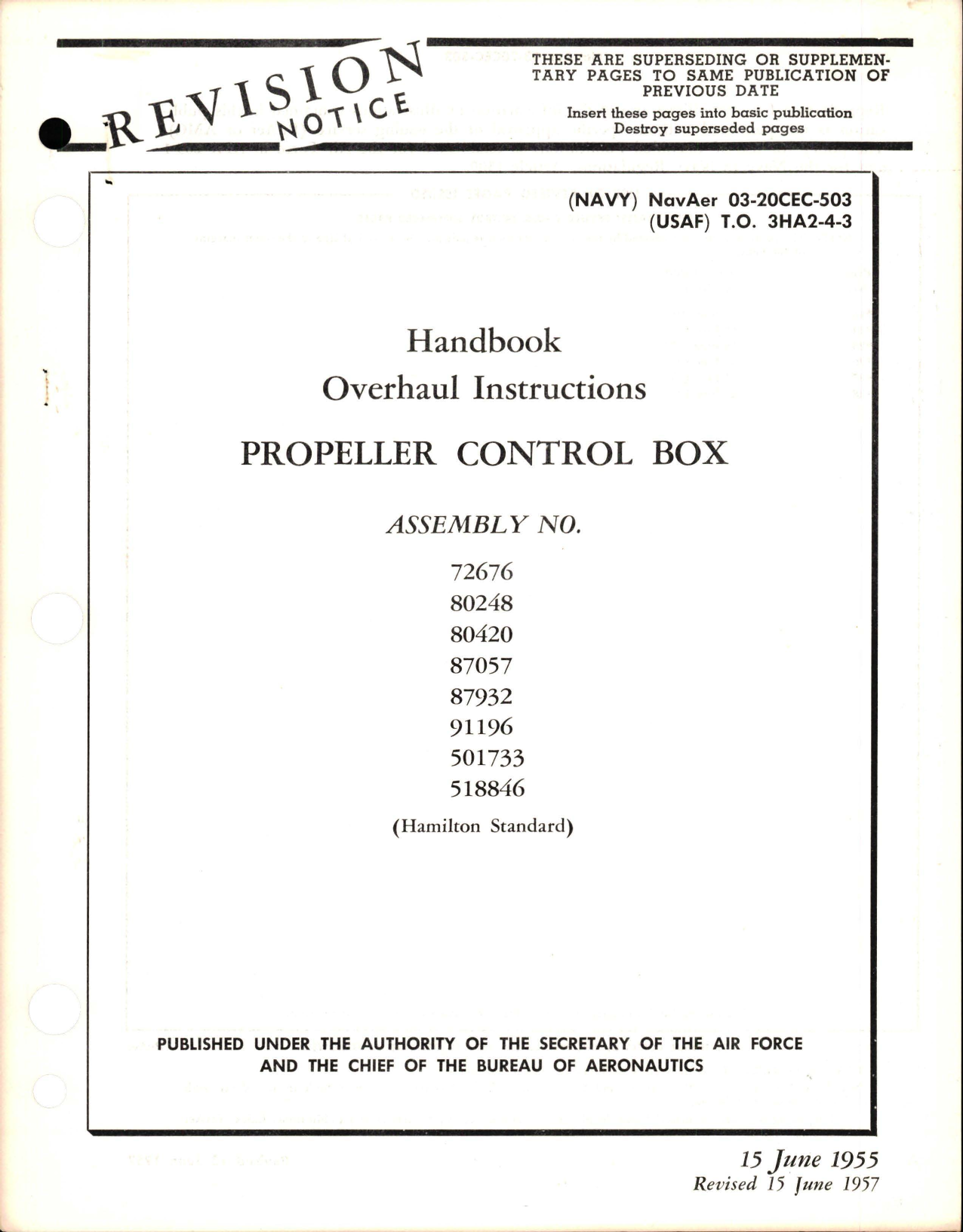 Sample page 1 from AirCorps Library document: Revision to Overhaul Instructions for Propeller Control Box