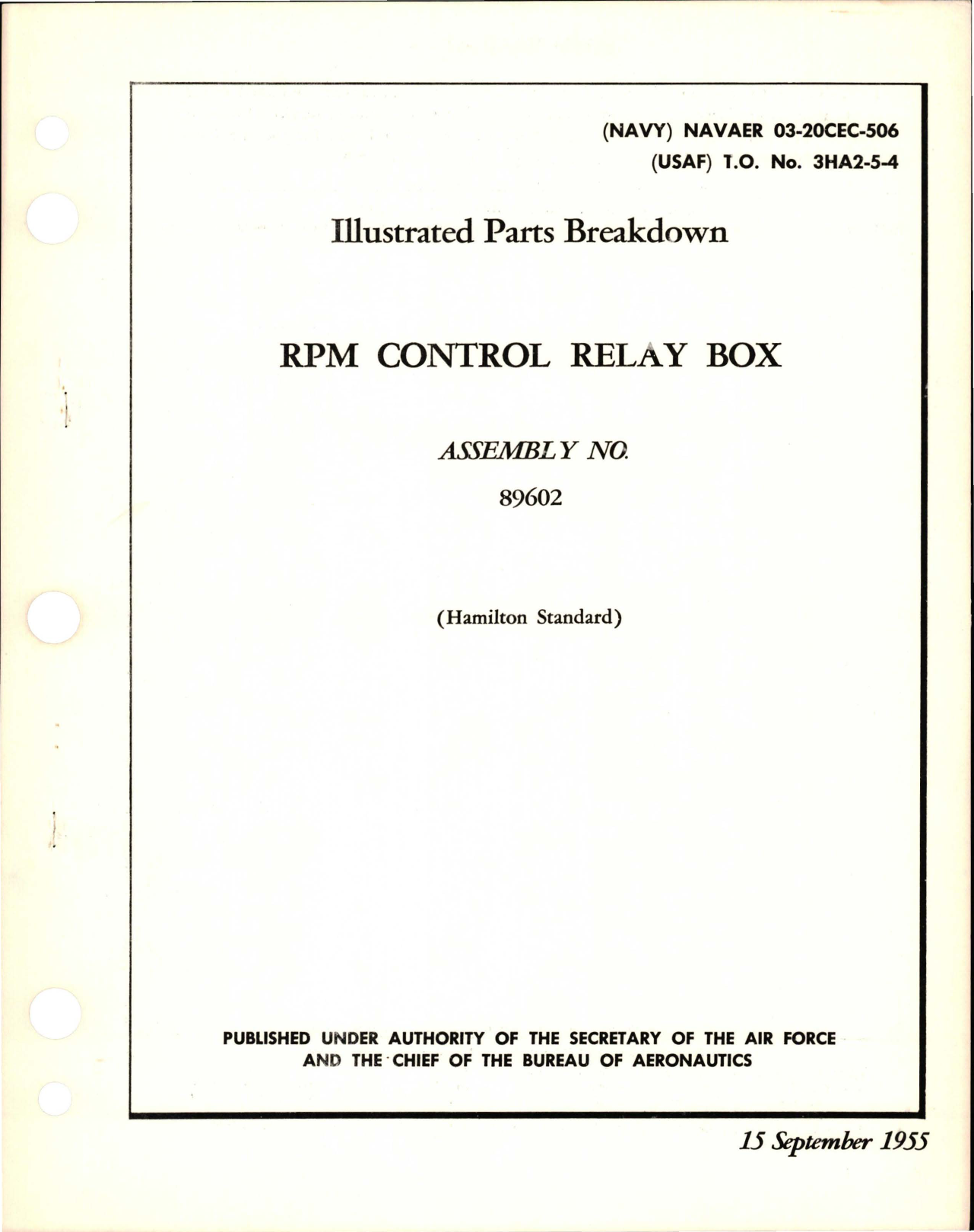 Sample page 1 from AirCorps Library document: Illustrated Parts Breakdown for RPM Control Relay Box - Assembly 89602 