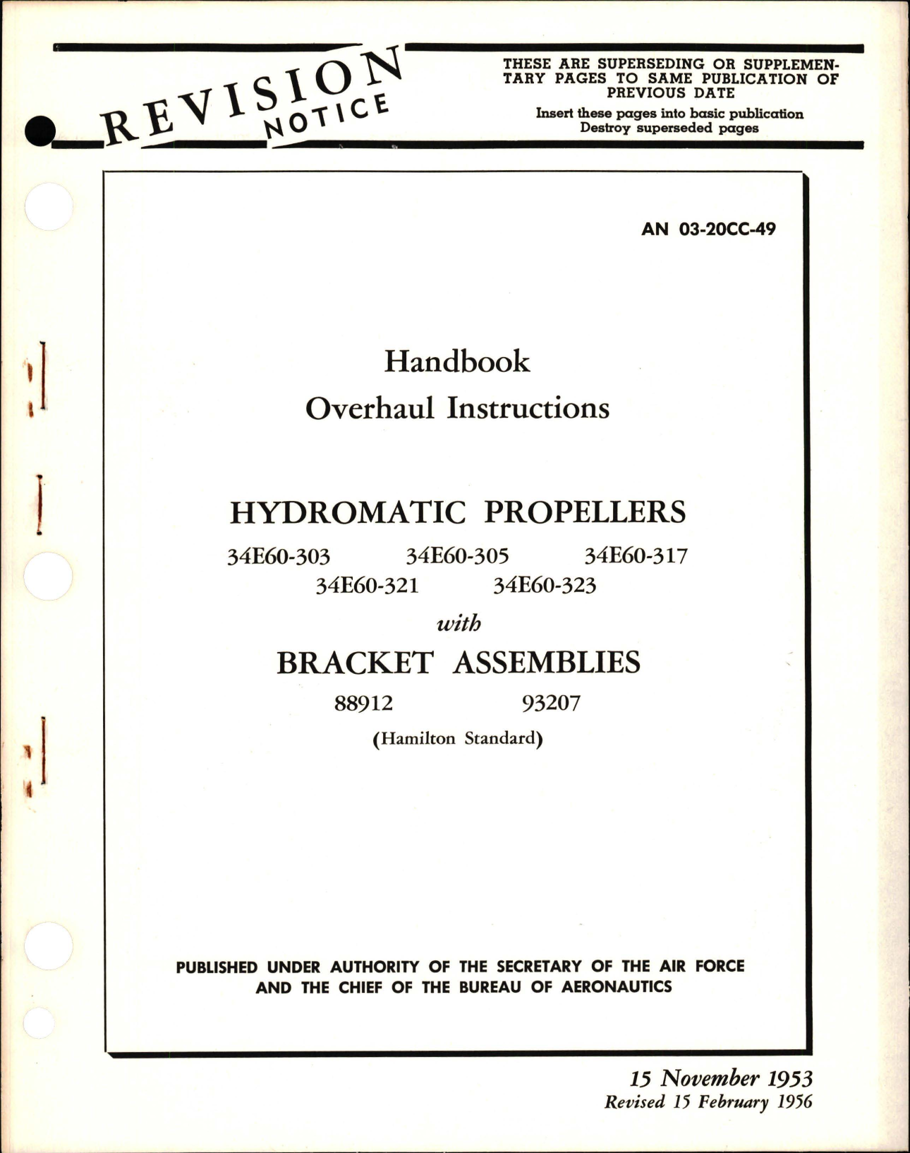 Sample page 1 from AirCorps Library document: Revision to Overhaul Instructions for Hydromatic Propellers with Bracket Assemblies