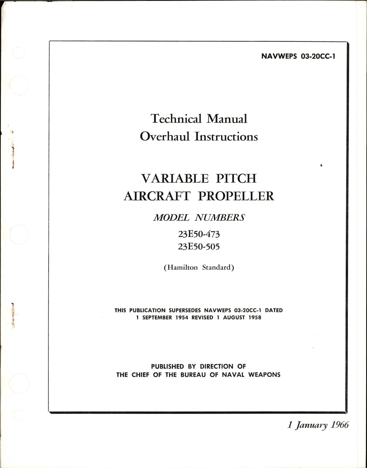 Sample page 1 from AirCorps Library document: Overhaul Instructions for Variable Pitch Propeller - Models 23E50-473 and 23E50-505 