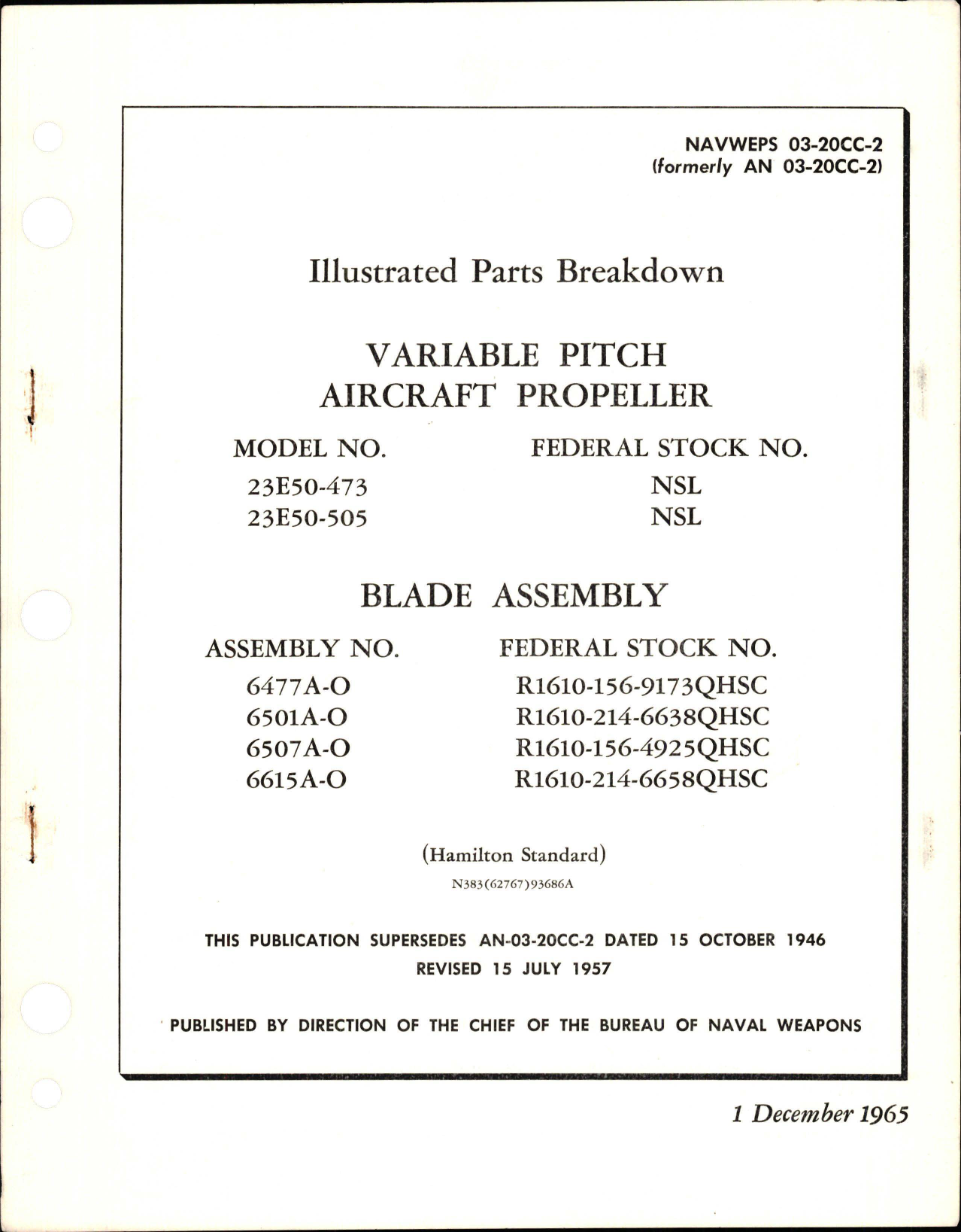 Sample page 1 from AirCorps Library document: Illustrated Parts Breakdown for Variable Pitch Propeller and Blade Assembly