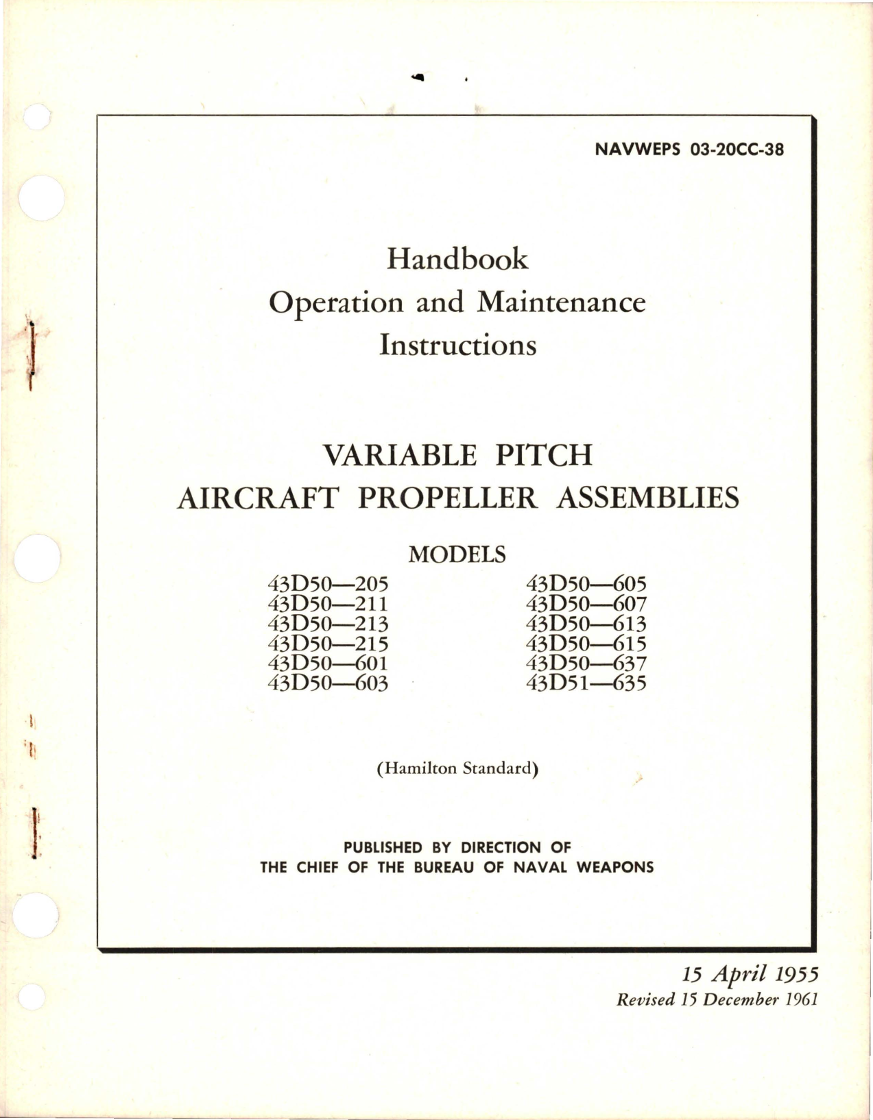 Sample page 1 from AirCorps Library document: Operation and Maintenance Instructions for Variable Pitch Propeller Assemblies 