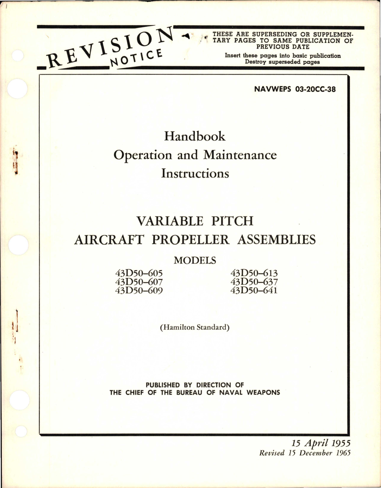 Sample page 1 from AirCorps Library document: Revision to Operation and Maintenance Instructions for Variable Pitch Propeller Assemblies