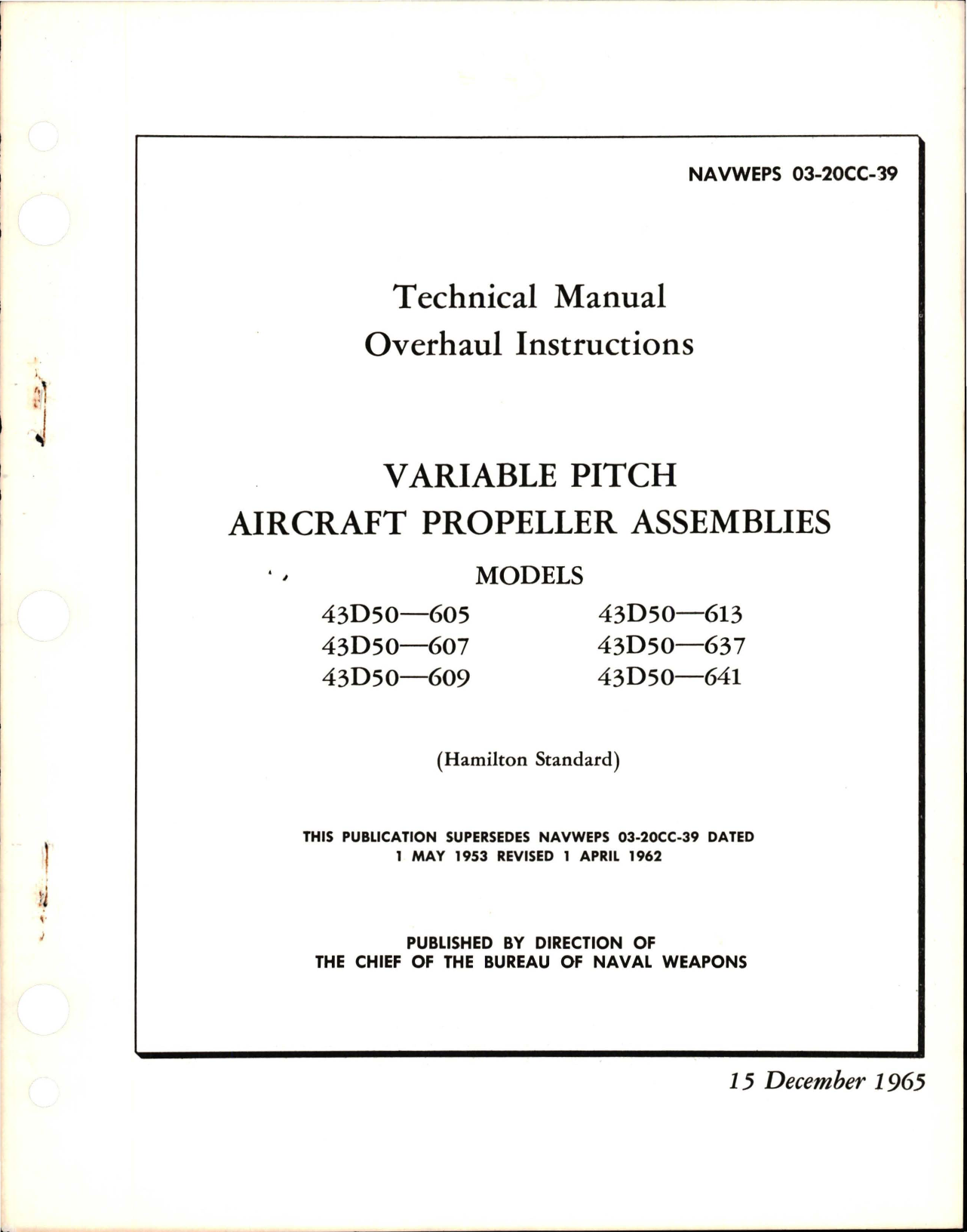 Sample page 1 from AirCorps Library document: Overhaul Instructions for Variable Pitch Propeller Assemblies