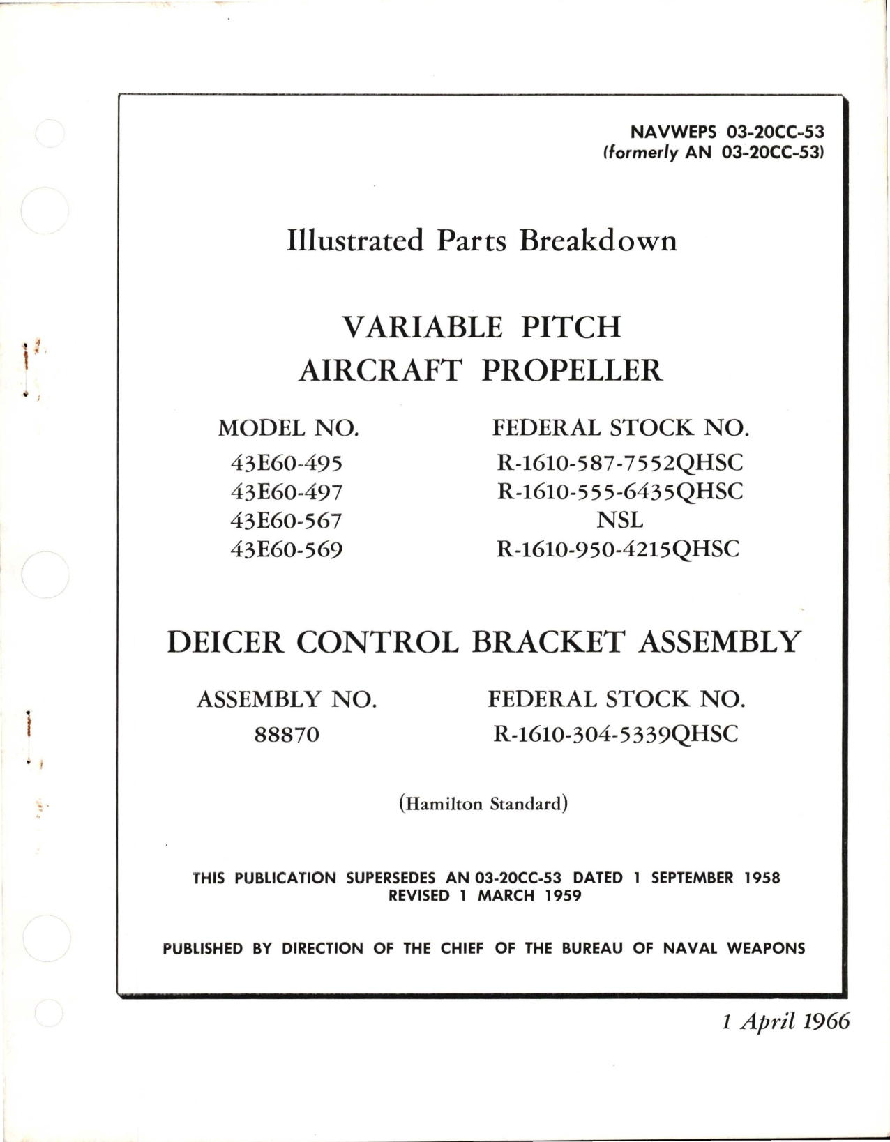 Sample page 1 from AirCorps Library document: Illustrated Parts Breakdown for Variable Pitch Propeller and Deicer Control Bracket Assembly