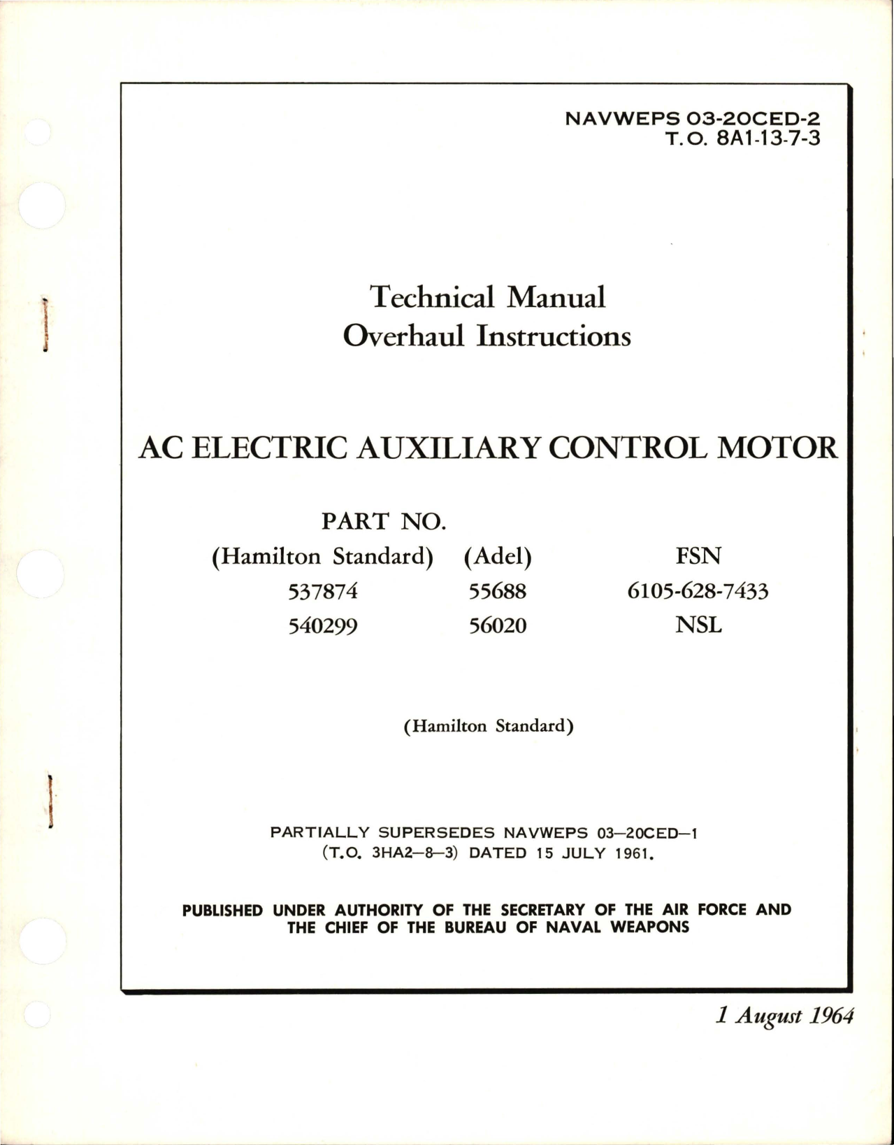 Sample page 1 from AirCorps Library document: Overhaul Instructions for AC Electric Auxiliary Control Motor