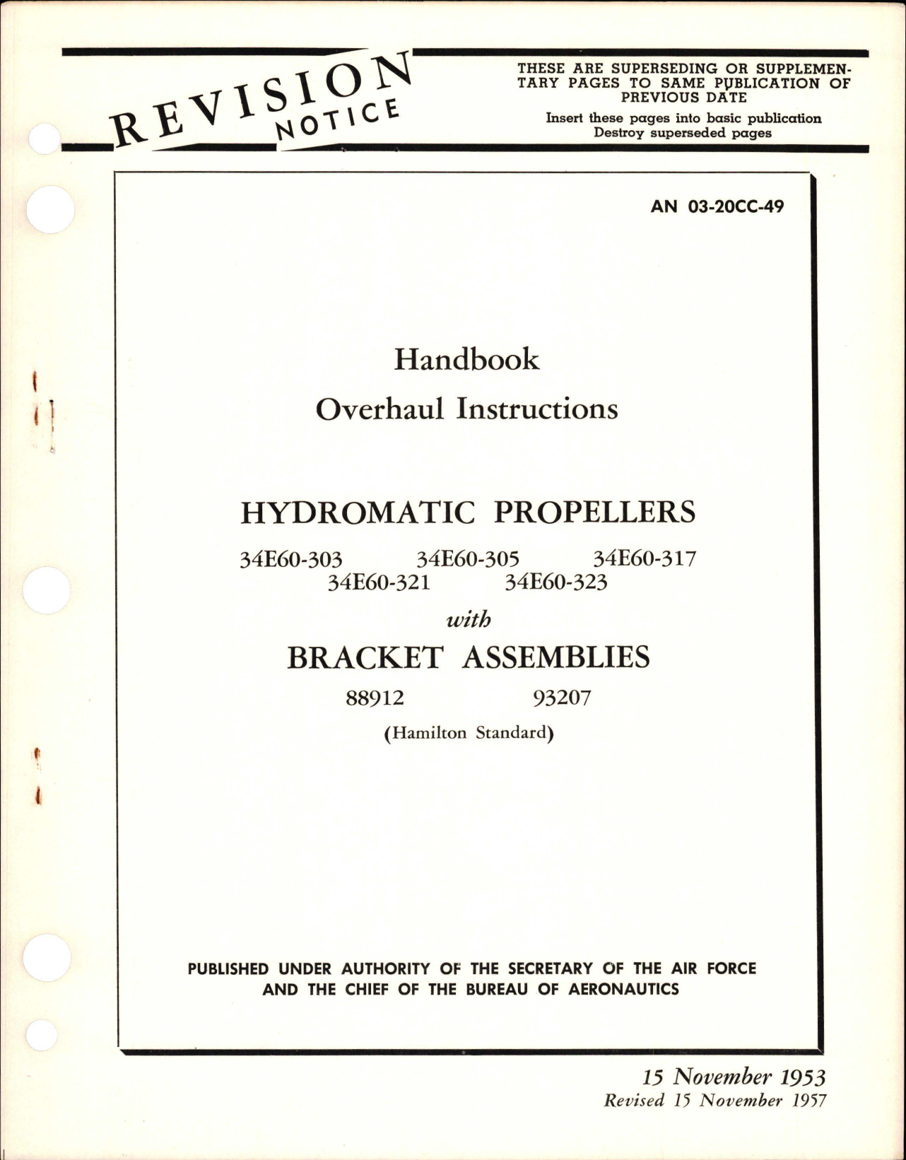 Sample page 1 from AirCorps Library document: Revision to Overhaul Instructions for Hydromatic Propellers with Bracket Assemblies