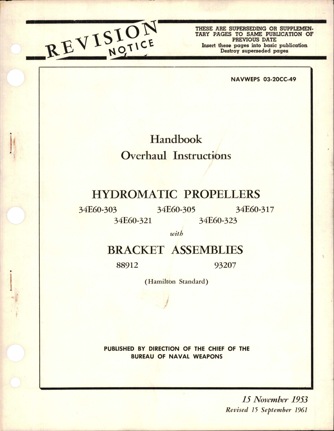 Sample page 1 from AirCorps Library document: Overhaul Instructions for Hydromatic Propellers with Bracket Assemblies