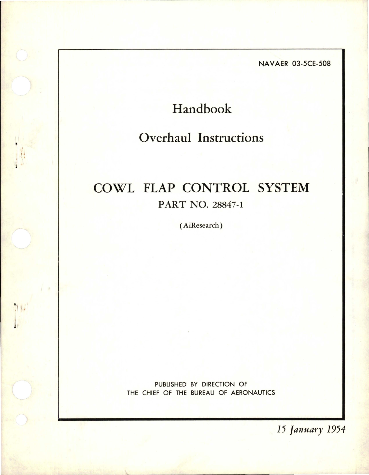 Sample page 1 from AirCorps Library document: Overhaul Instructions for Cowl Flap Control System - Part 28847-1