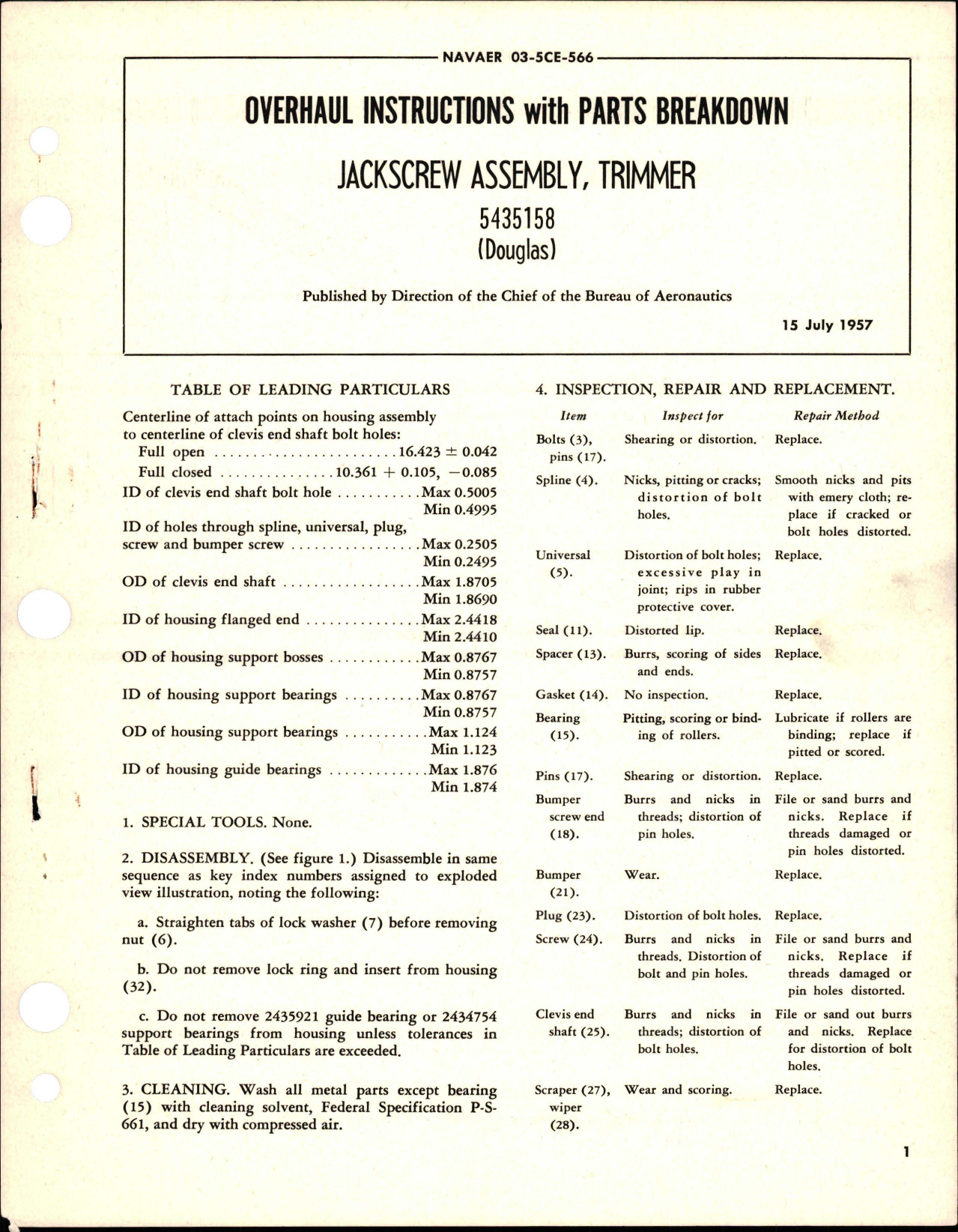 Sample page 1 from AirCorps Library document: Overhaul Instructions with Parts Breakdown for Trimmer Jackscrew Assembly - 5435158