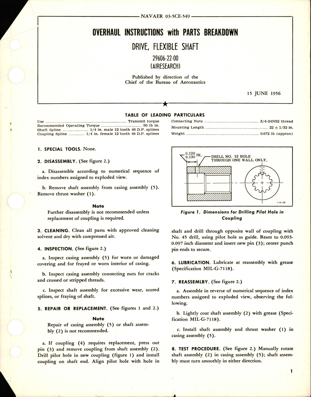 Sample page 1 from AirCorps Library document: Overhaul Instructions with Parts Breakdown for Flexible Shaft Drive - 29606-22-00