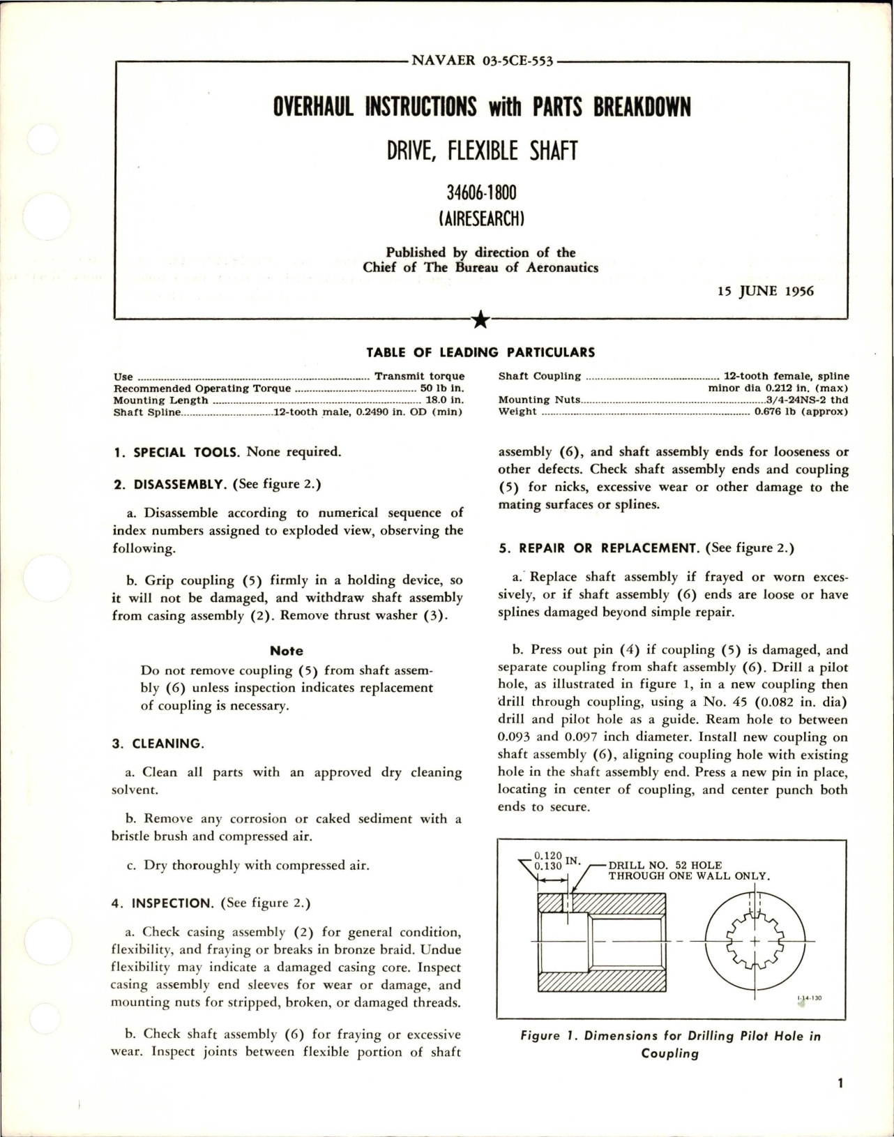 Sample page 1 from AirCorps Library document: Overhaul Instructions with Parts Breakdown for Flexible Shaft Drive - 34606-1800