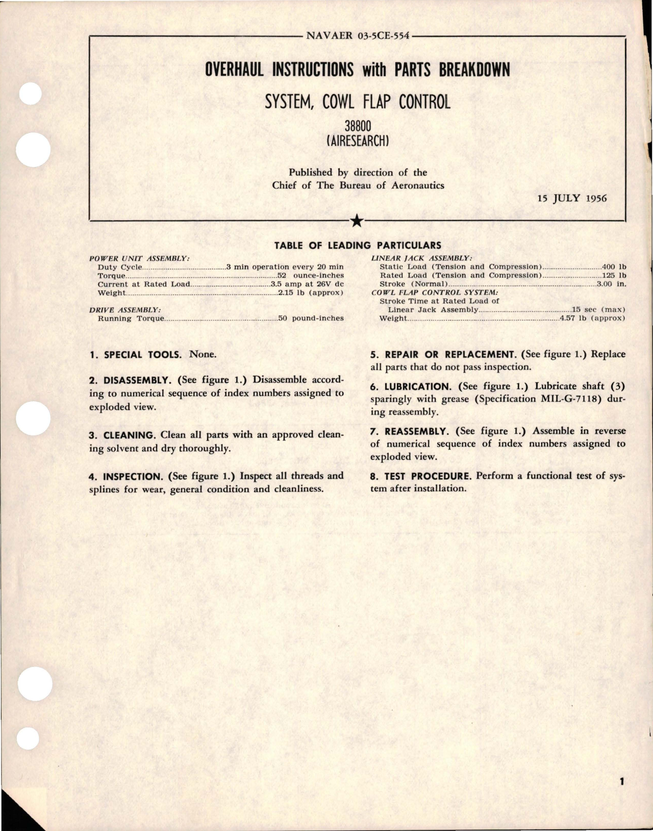 Sample page 1 from AirCorps Library document: Overhaul Instructions with Parts Breakdown for Cowl Flap Control System - 38800