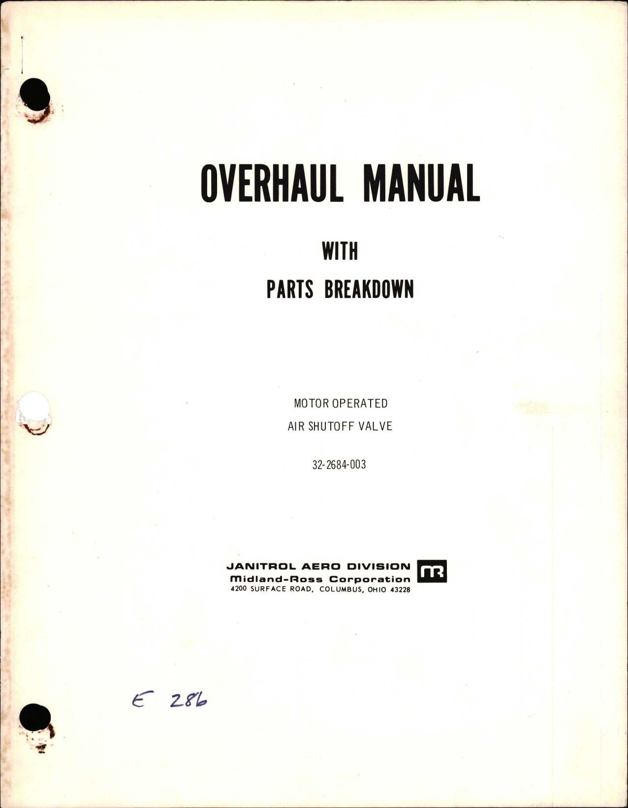 Sample page 1 from AirCorps Library document: Overhaul Manual with Parts Breakdown for Motor Operated Air Shutoff Valve - 32-2684-003