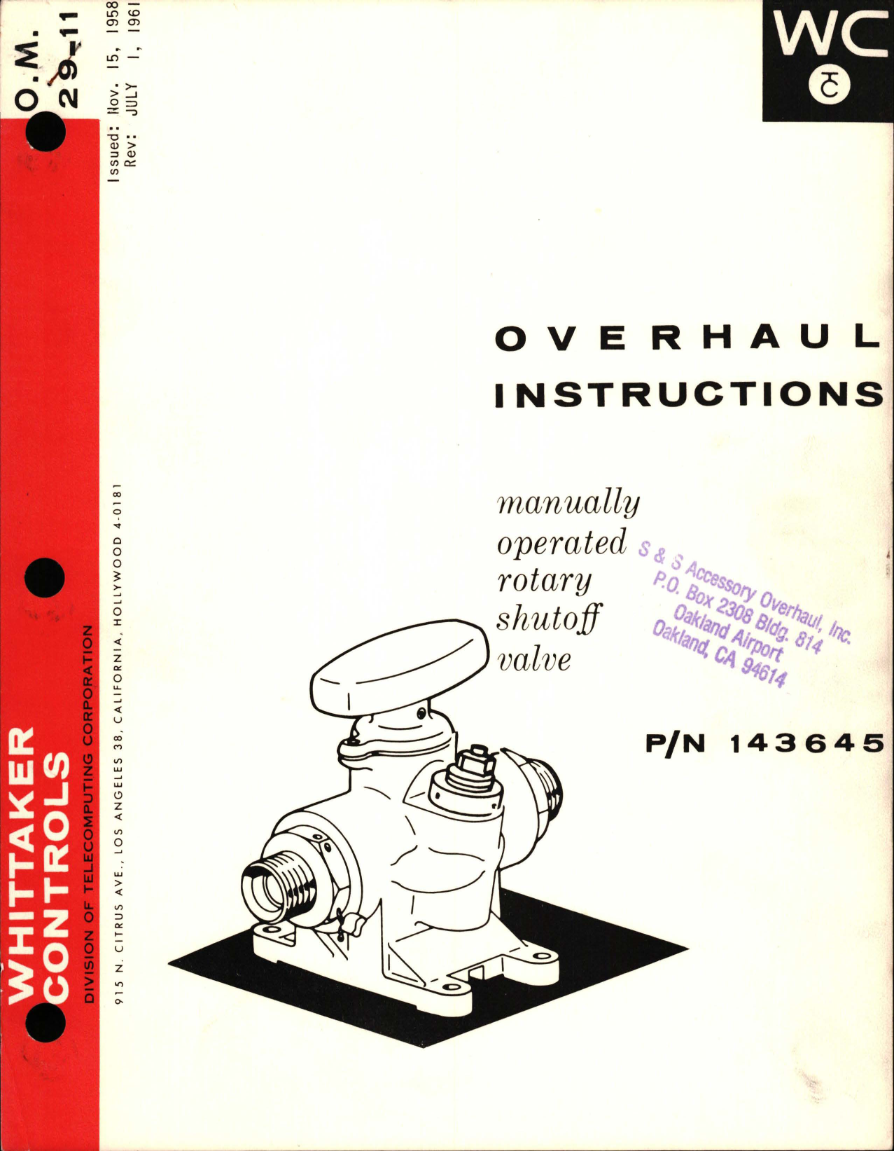 Sample page 1 from AirCorps Library document: Overhaul Instructions for Manually Operated Rotary Shutoff Valve - Part 143645