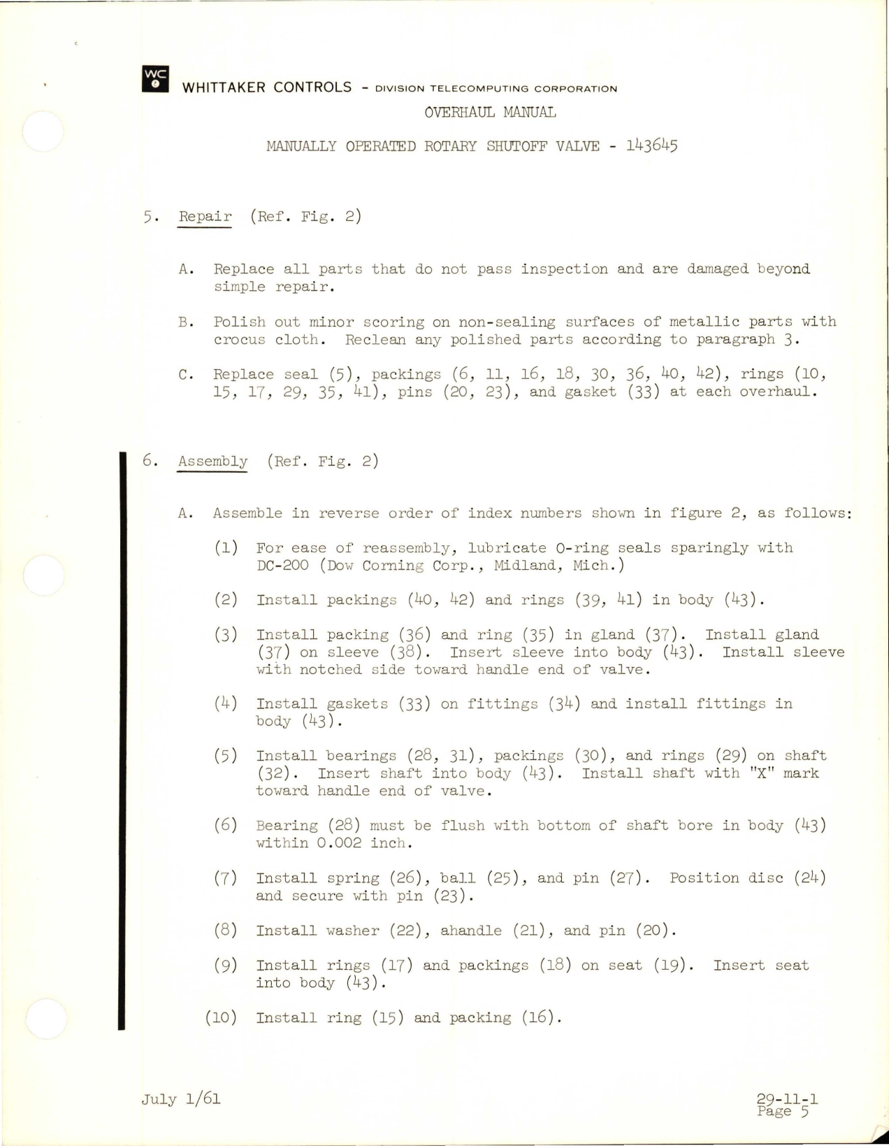 Sample page 7 from AirCorps Library document: Overhaul Instructions for Manually Operated Rotary Shutoff Valve - Part 143645