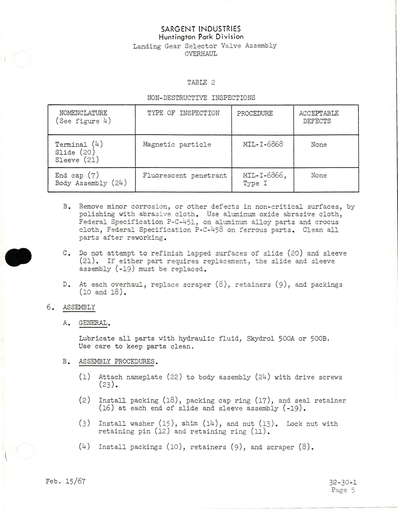 Sample page 7 from AirCorps Library document: Overhaul for Landing Gear Selector Valve Assembly - Part 4105DA (Sargent