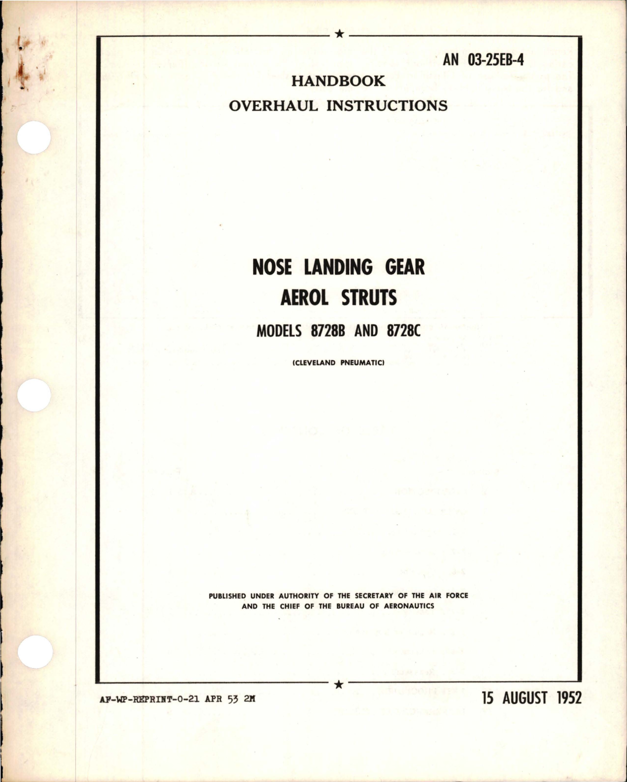 Sample page 1 from AirCorps Library document: Overhaul Instructions for Nose Landing Gear Aerol Struts - Models 8728B and 8728C