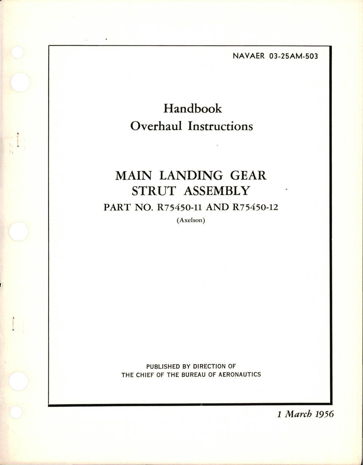 Sample page 1 from AirCorps Library document: Overhaul Instructions for Main Landing Gear Strut Assembly - Parts R75450-11 and R76450-12