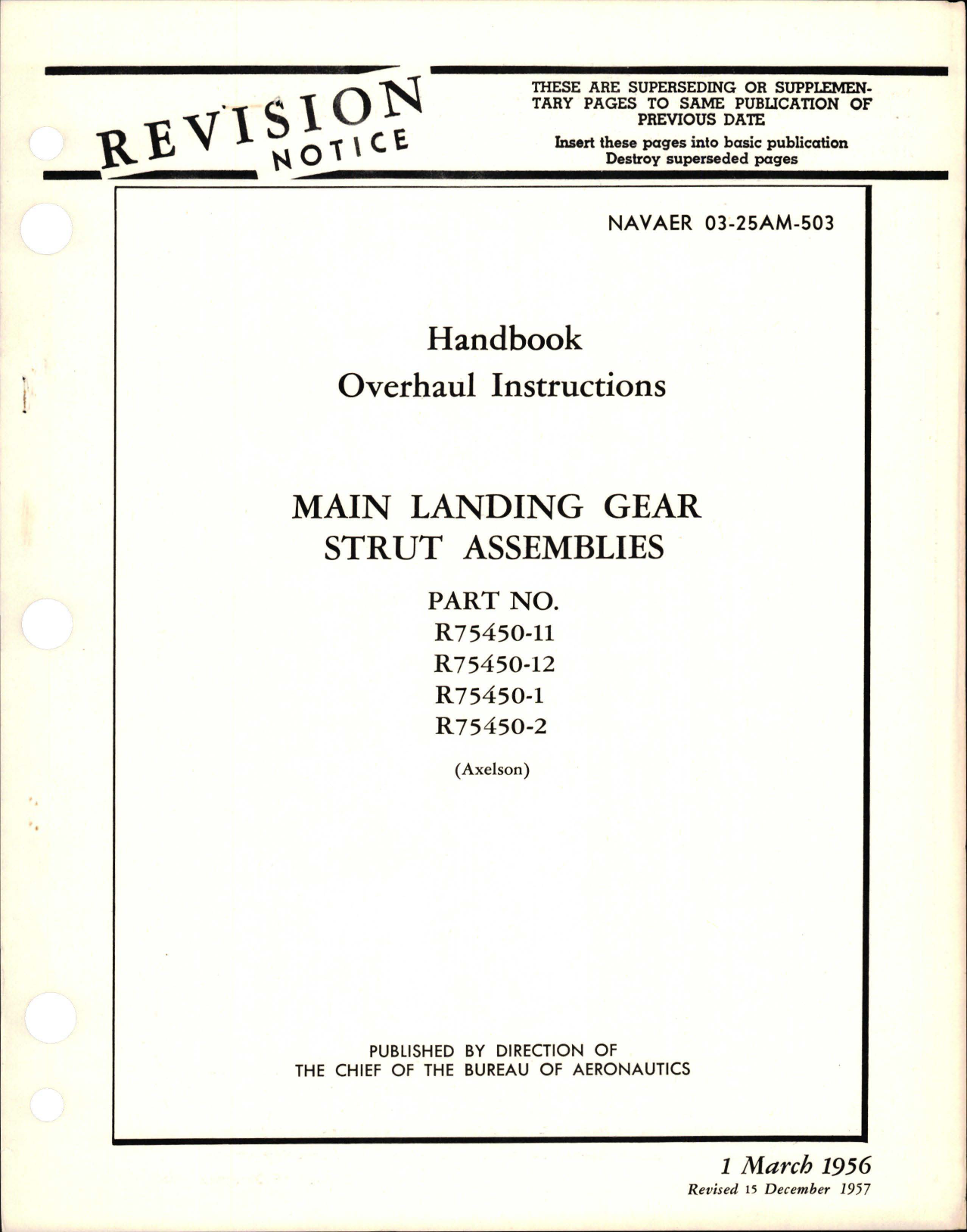 Sample page 1 from AirCorps Library document: Revision to Overhaul Instructions for Main Landing Gear Strut Assembly 