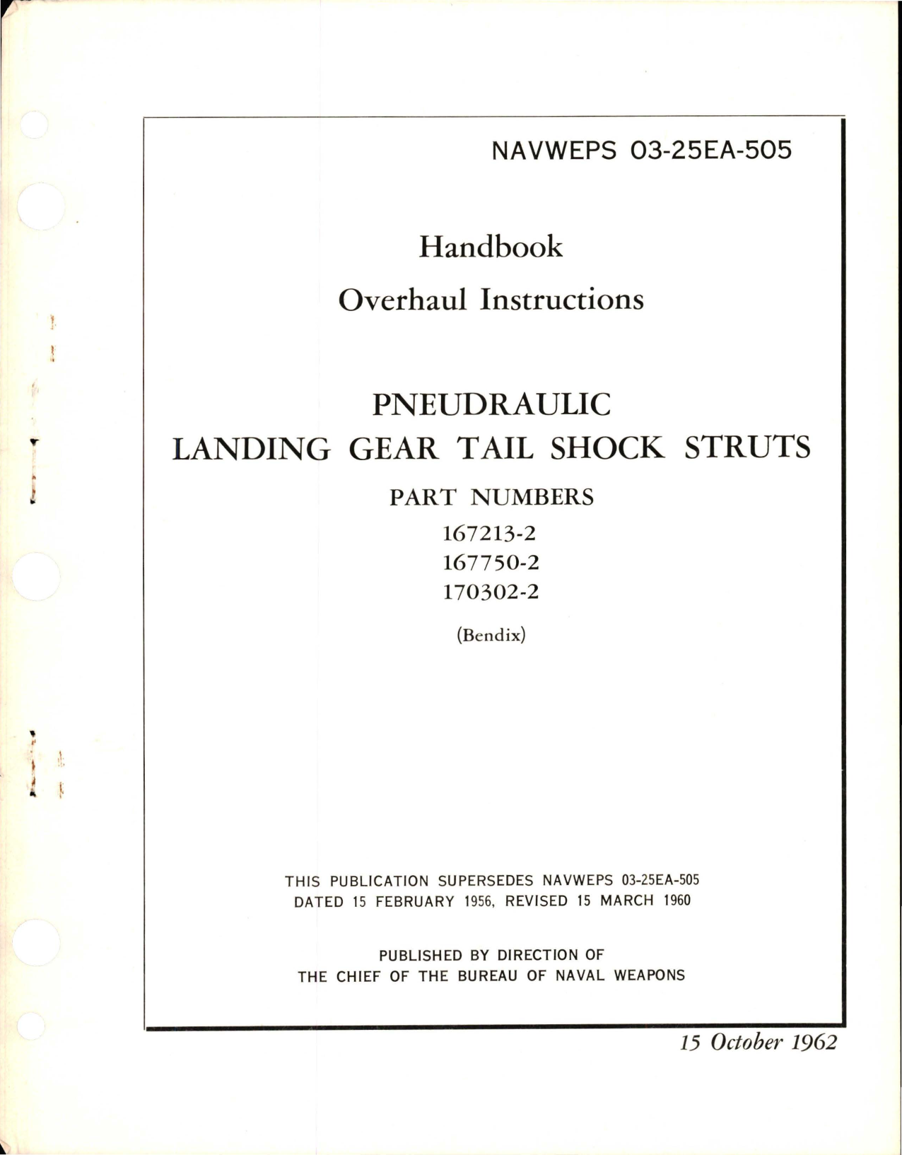 Sample page 1 from AirCorps Library document: Overhaul Instructions for Pneudraulic Landing Gear Tail Shock Struts