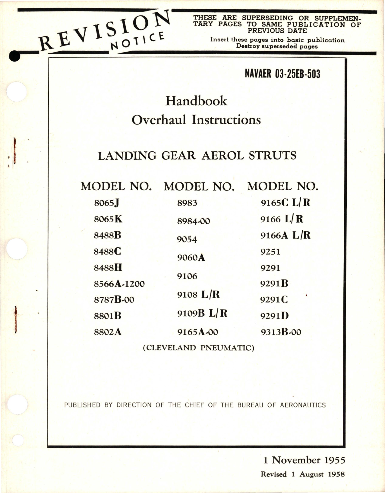 Sample page 1 from AirCorps Library document: Revision to Overhaul Instructions for Landing Gear Aerol Struts