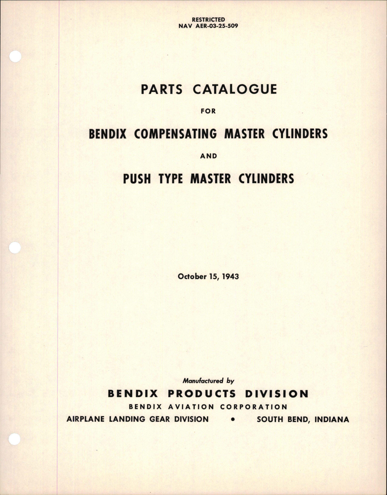 Sample page 1 from AirCorps Library document: Parts Catalog for Compensating Master Cylinders and Push Type Cylinders 