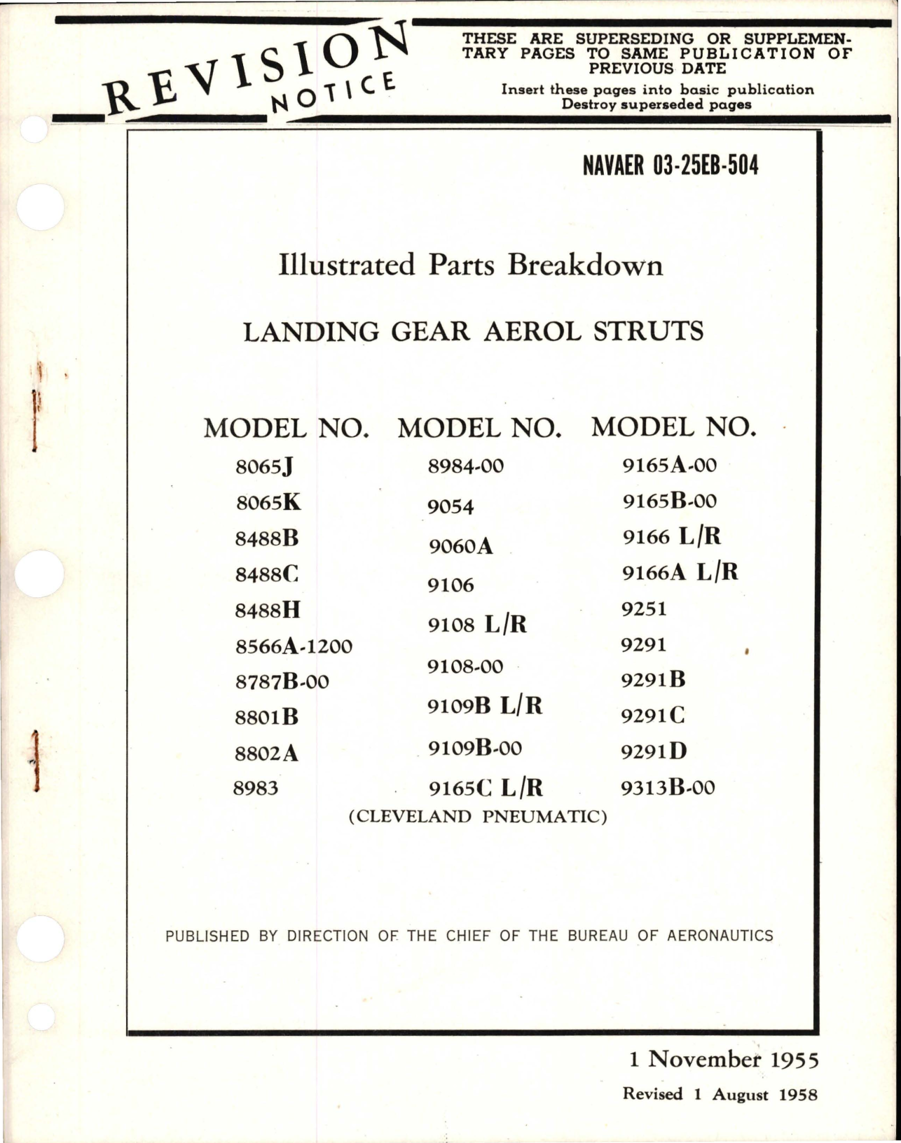 Sample page 1 from AirCorps Library document: Revision to Illustrated Parts Breakdowen for Landing Gear Aerol Struts