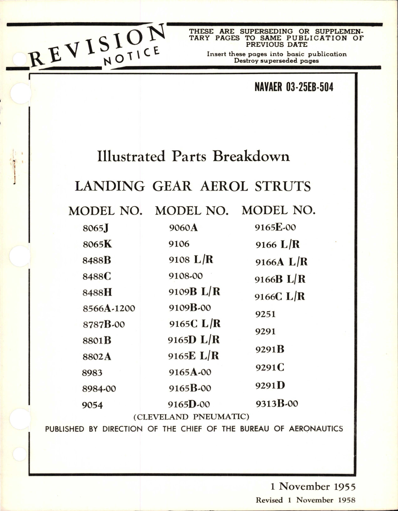 Sample page 1 from AirCorps Library document: Revision to Illustrated Parts Breakdown for Landing Gear Aerol Struts