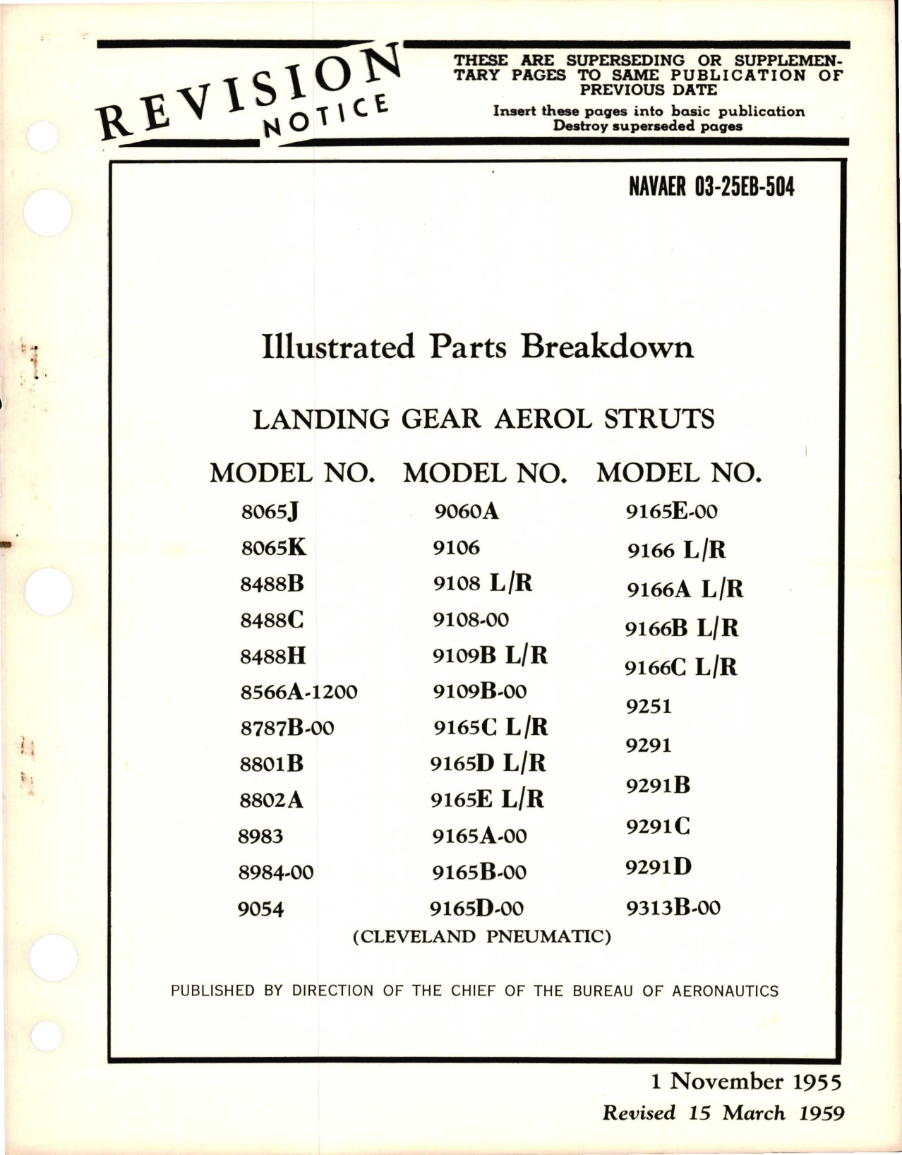 Sample page 1 from AirCorps Library document: Revision to Illustrated Parts for Landing Gear Aerol Struts