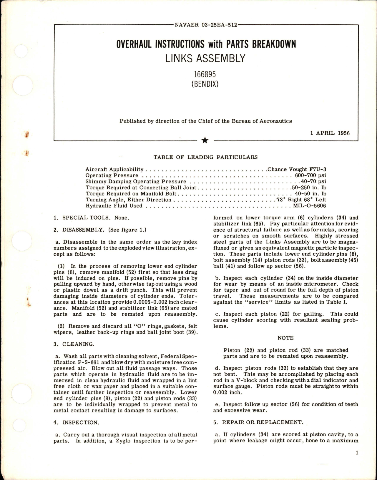 Sample page 1 from AirCorps Library document: Overhaul Instructions with Parts Breakdown for Links Assembly - 166895