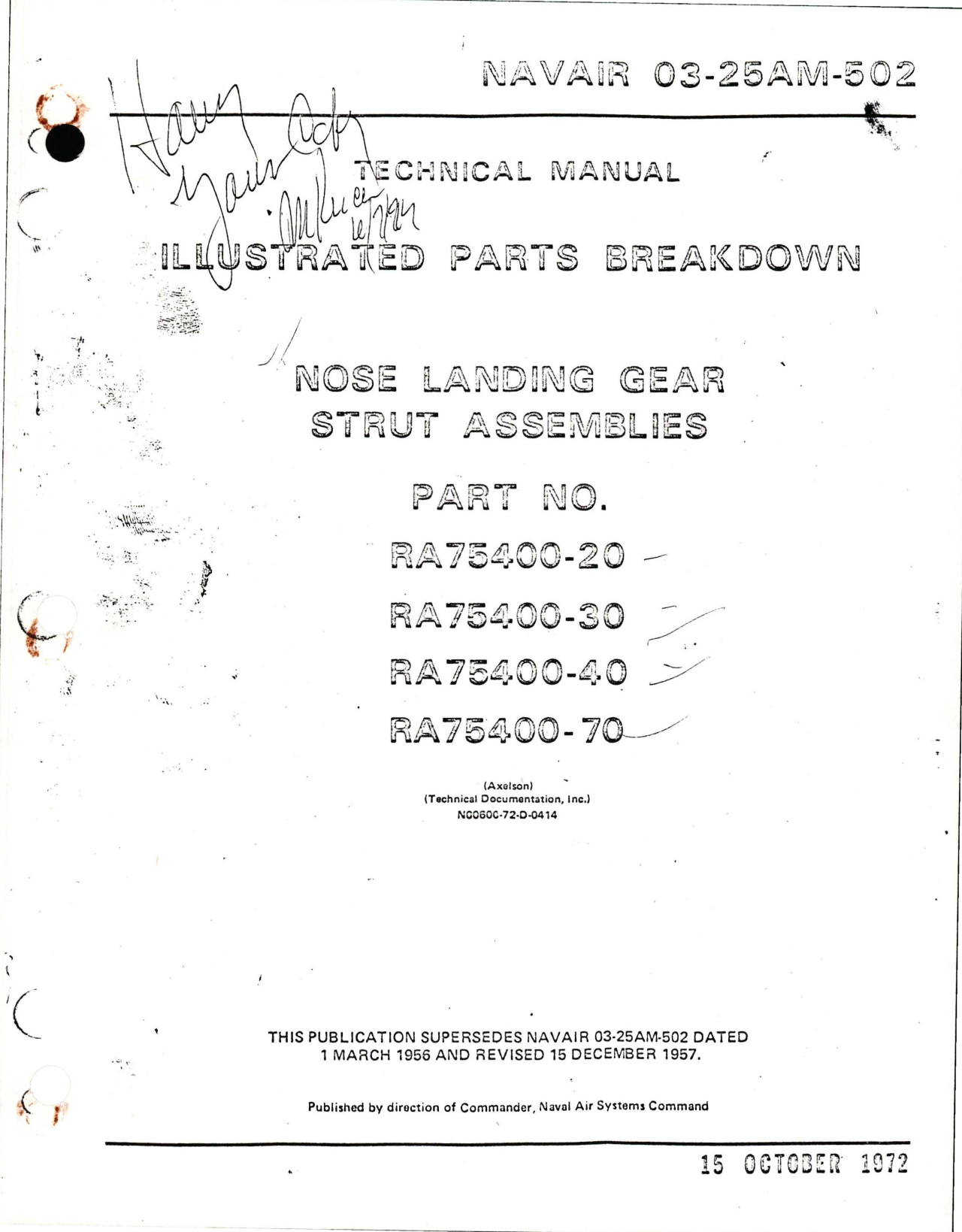 Sample page 1 from AirCorps Library document: Illustrated Parts Breakdown for Nose Landing Gear Strut Assembly 