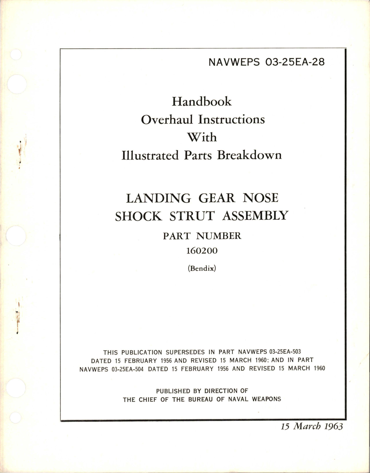 Sample page 1 from AirCorps Library document: Overhaul Instructions with Illustrated Parts Breakdown for Landing Gear Nose Shock Strut Assembly - Part 160200