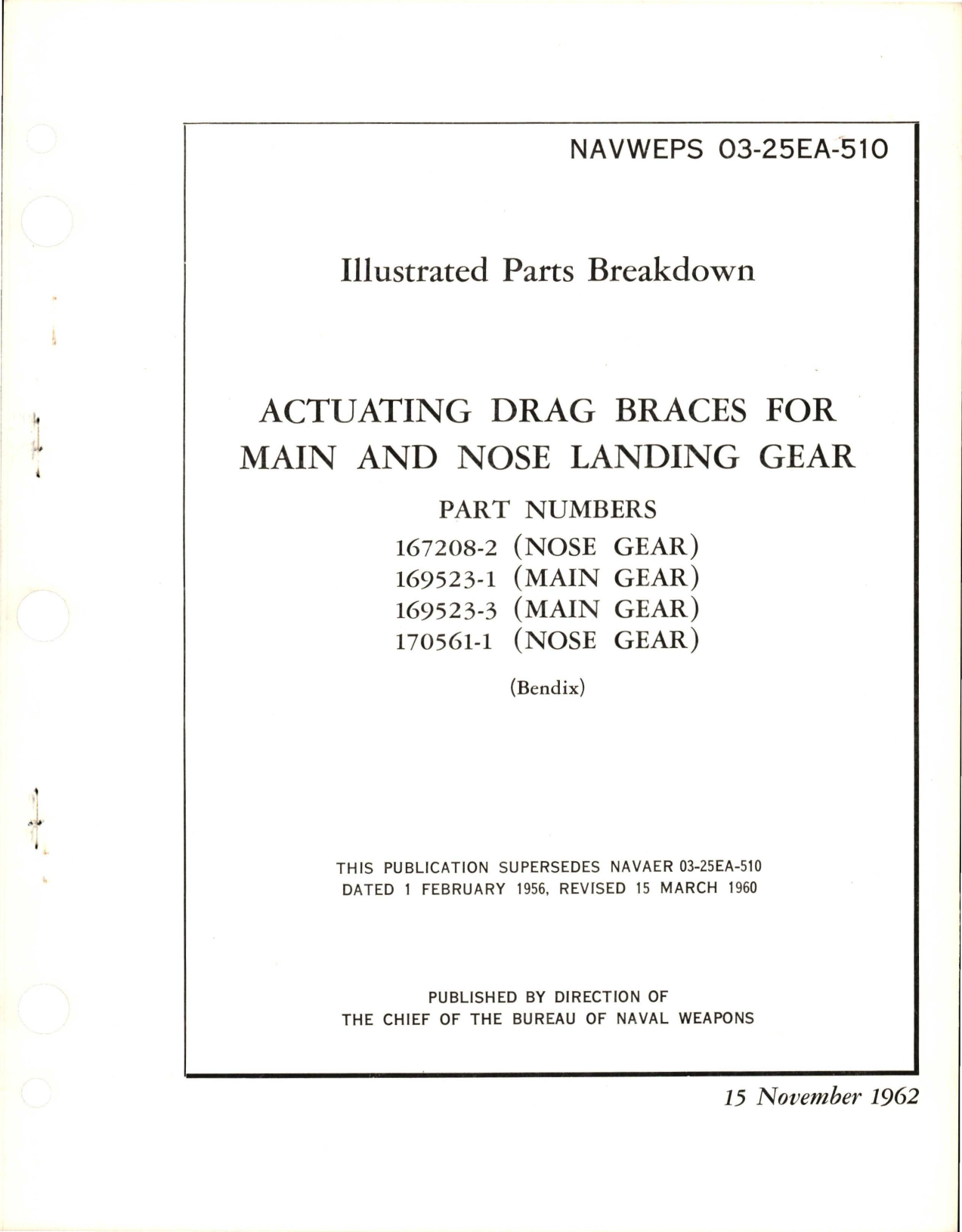 Sample page 1 from AirCorps Library document: Illustrated Parts Breakdown for Actuating Drag Braces for Main and Nose Landing Gear