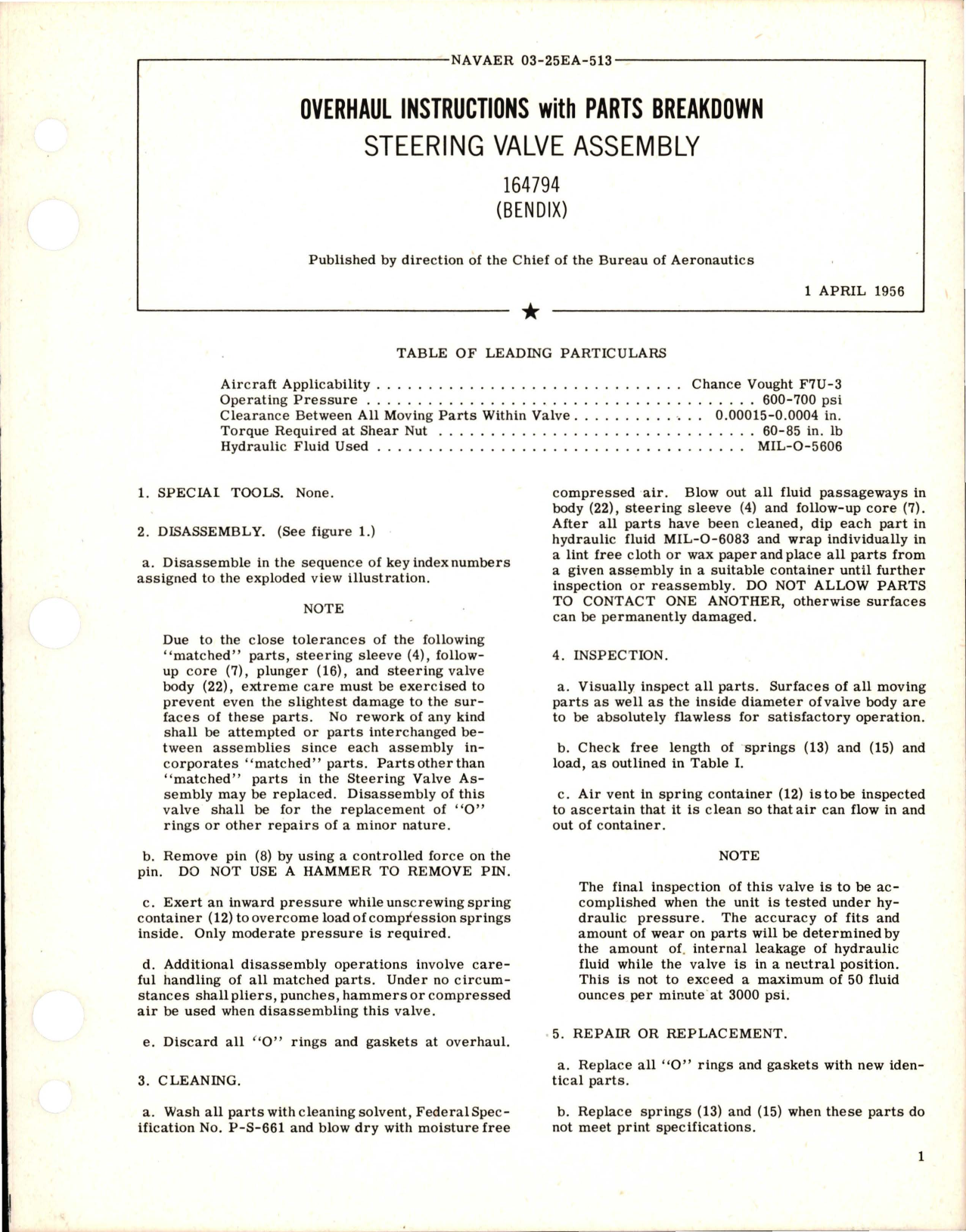 Sample page 1 from AirCorps Library document: Overhaul Instructions with Parts Breakdown for Steering Valve Assembly - 164794