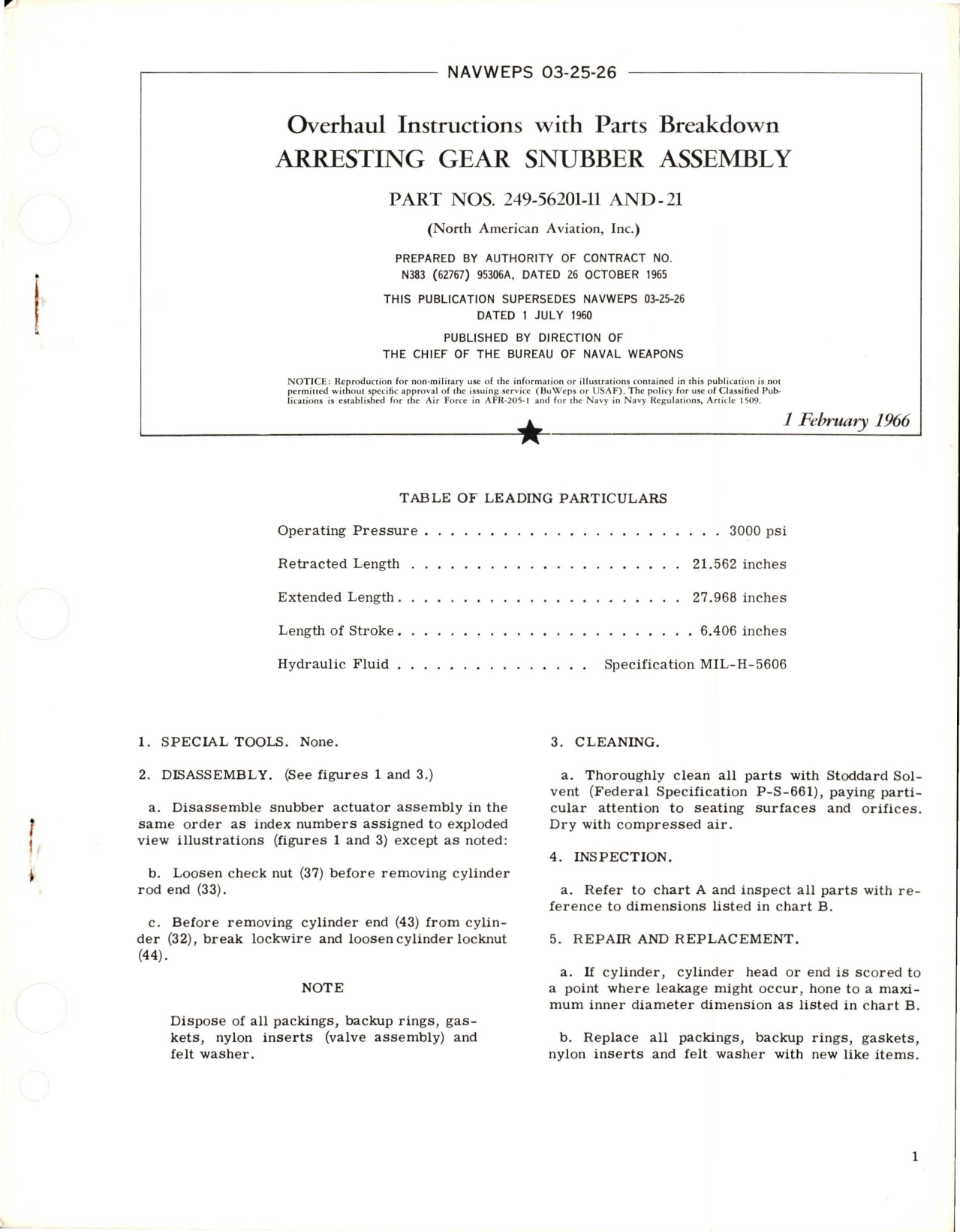 Sample page 1 from AirCorps Library document: Overhaul Instructions with Parts Breakdown for Arresting Gear Snubber Assembly 