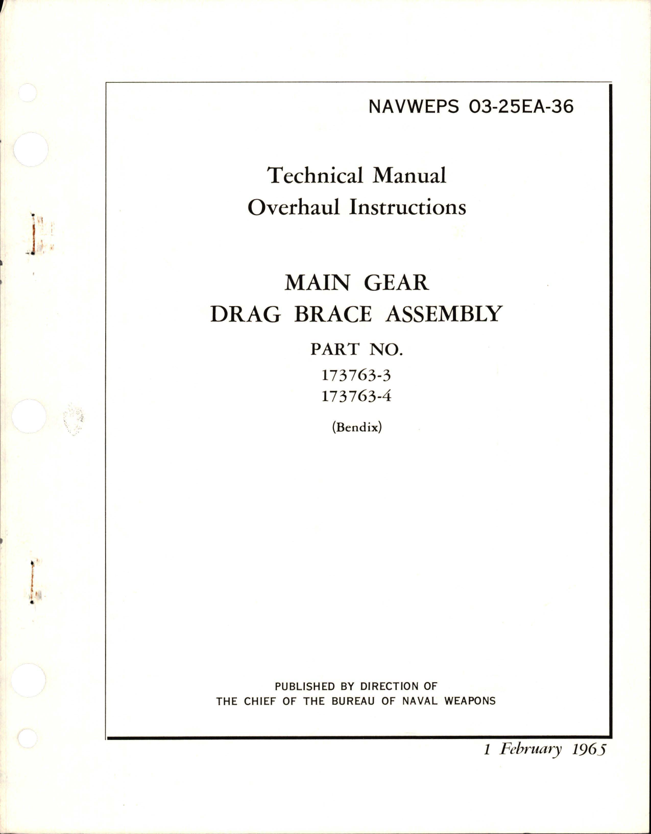 Sample page 1 from AirCorps Library document: Overhaul Instructions for Main Gear Drag Brace Assembly - Parts 173763-3 and 173763-4