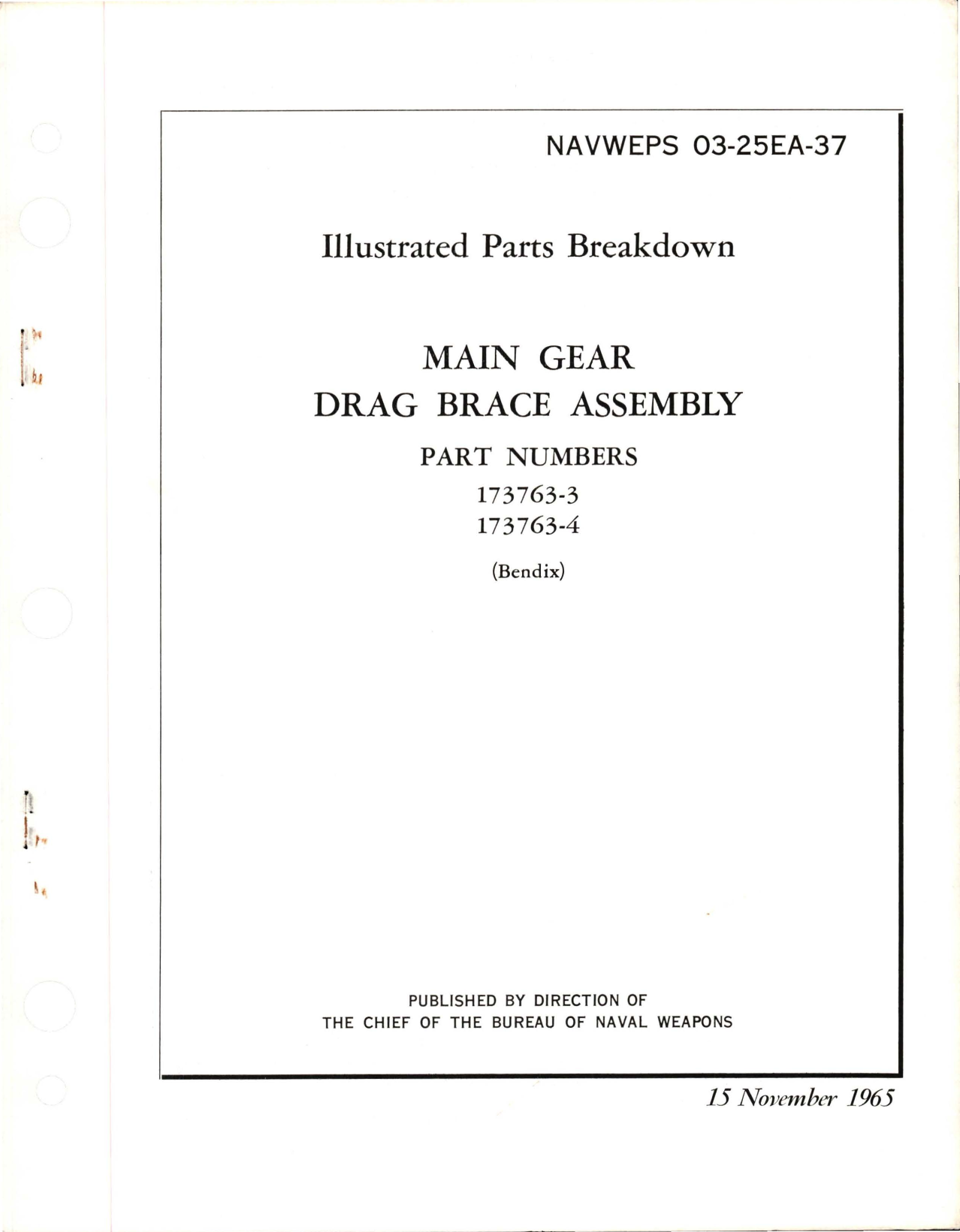 Sample page 1 from AirCorps Library document: Illustrated Parts for Main Gear Drag Brace Assembly - Parts 173763-3, 173763-4