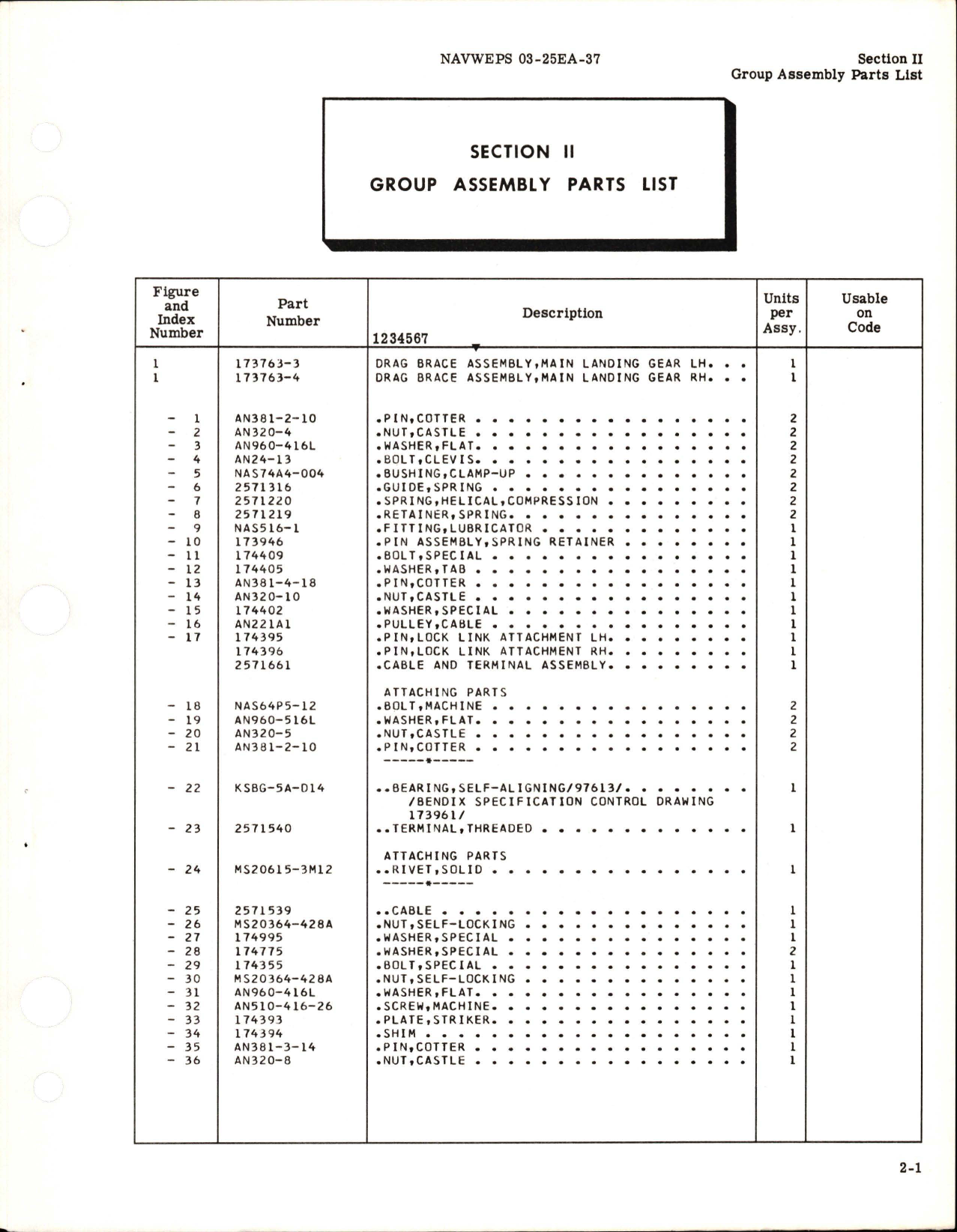 Sample page 7 from AirCorps Library document: Illustrated Parts for Main Gear Drag Brace Assembly - Parts 173763-3, 173763-4