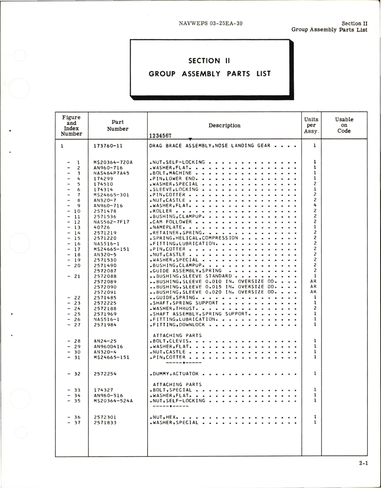 Sample page 7 from AirCorps Library document: Illustrated Parts Breakdown for Nose Gear Drag Brace Assembly - Parts 173760-11, and 173760-13