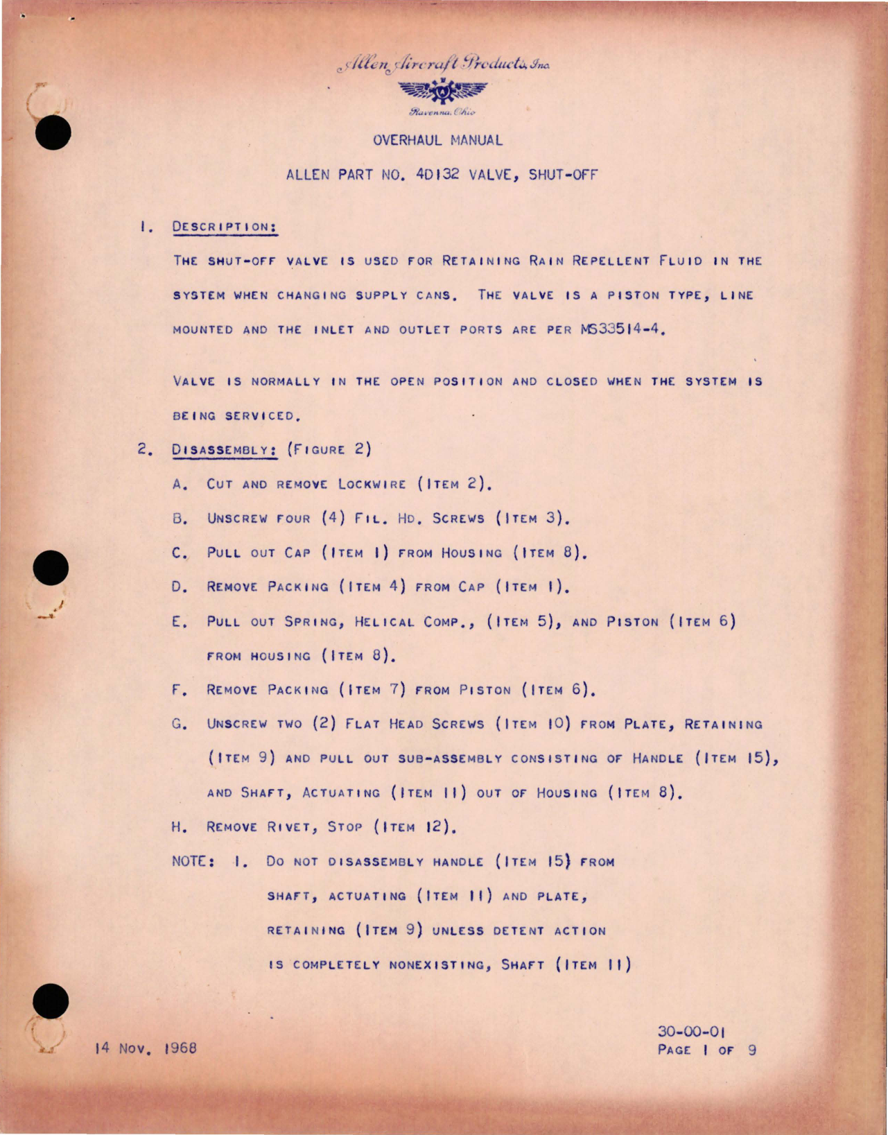 Sample page 1 from AirCorps Library document: Overhaul Manual for Shut-Off Valve - Part 4D132 (Allen Aircraft