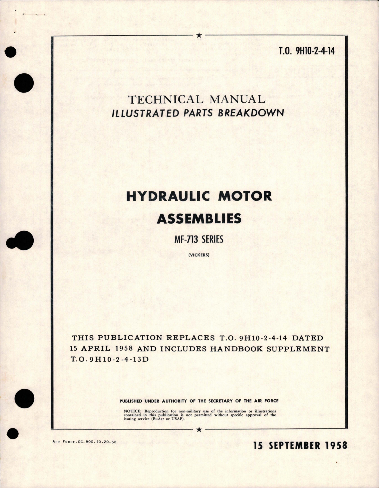 Sample page 1 from AirCorps Library document: Illustrated Parts Breakdown for Hydraulic Motor Assemblies - MF-713 Series