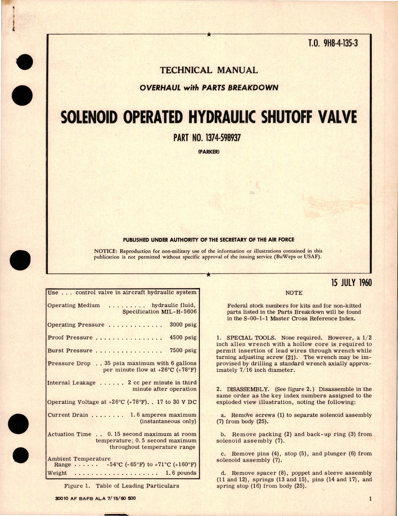 Sample page 1 from AirCorps Library document: Overhaul with Parts for Solenoid Operated Hydraulic Shutoff Valve - Part 1374-598937