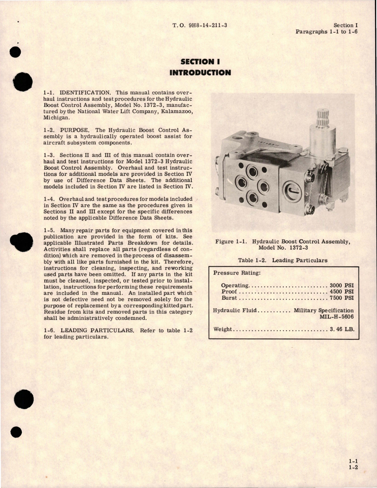 Sample page 5 from AirCorps Library document: Overhaul Manual for Hydraulic Boost Control Assembly - Model 1372-3, 1372-4, and 1372-5