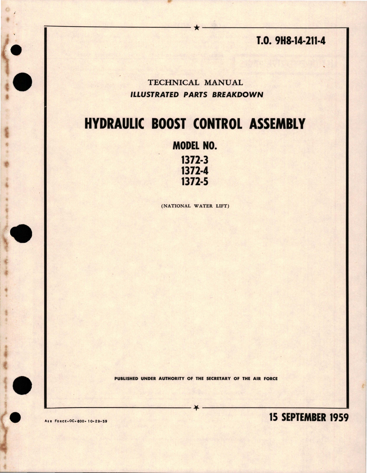 Sample page 1 from AirCorps Library document: Overhaul Manual for Hydraulic Boost Control Assembly - Model 1372-3, 1372-4, and 1372-5