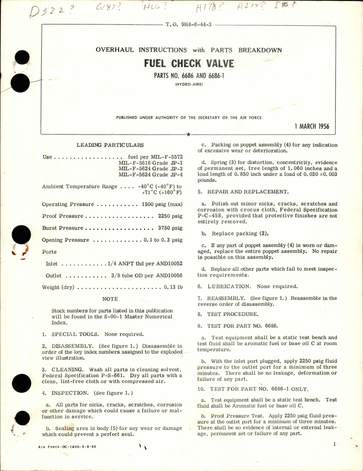 Sample page 1 from AirCorps Library document: Overhaul Instructions with Parts Breakdown for Fuel Check Valve - Parts 6686, 6686-1