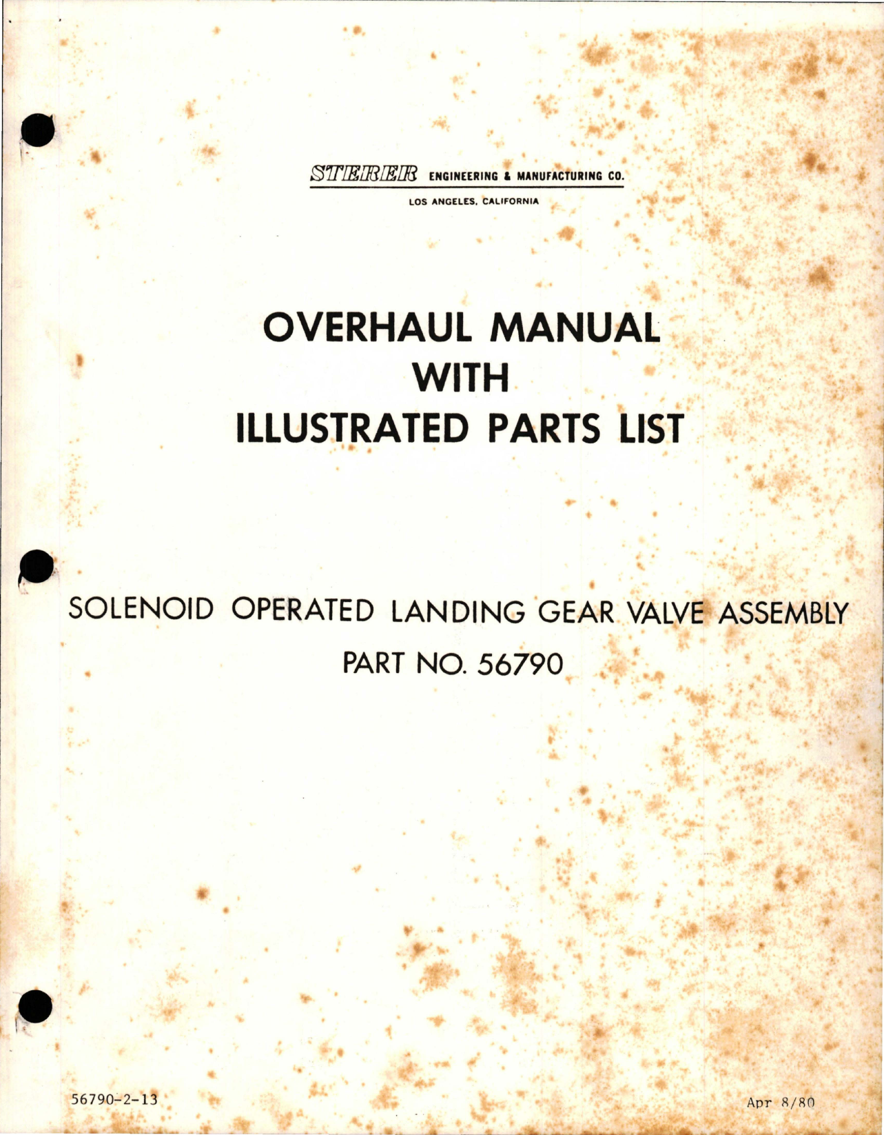 Sample page 1 from AirCorps Library document: Overhaul with Illustrated Parts List for Solenoid Operated Landing Gear Valve Assembly - Part 56790