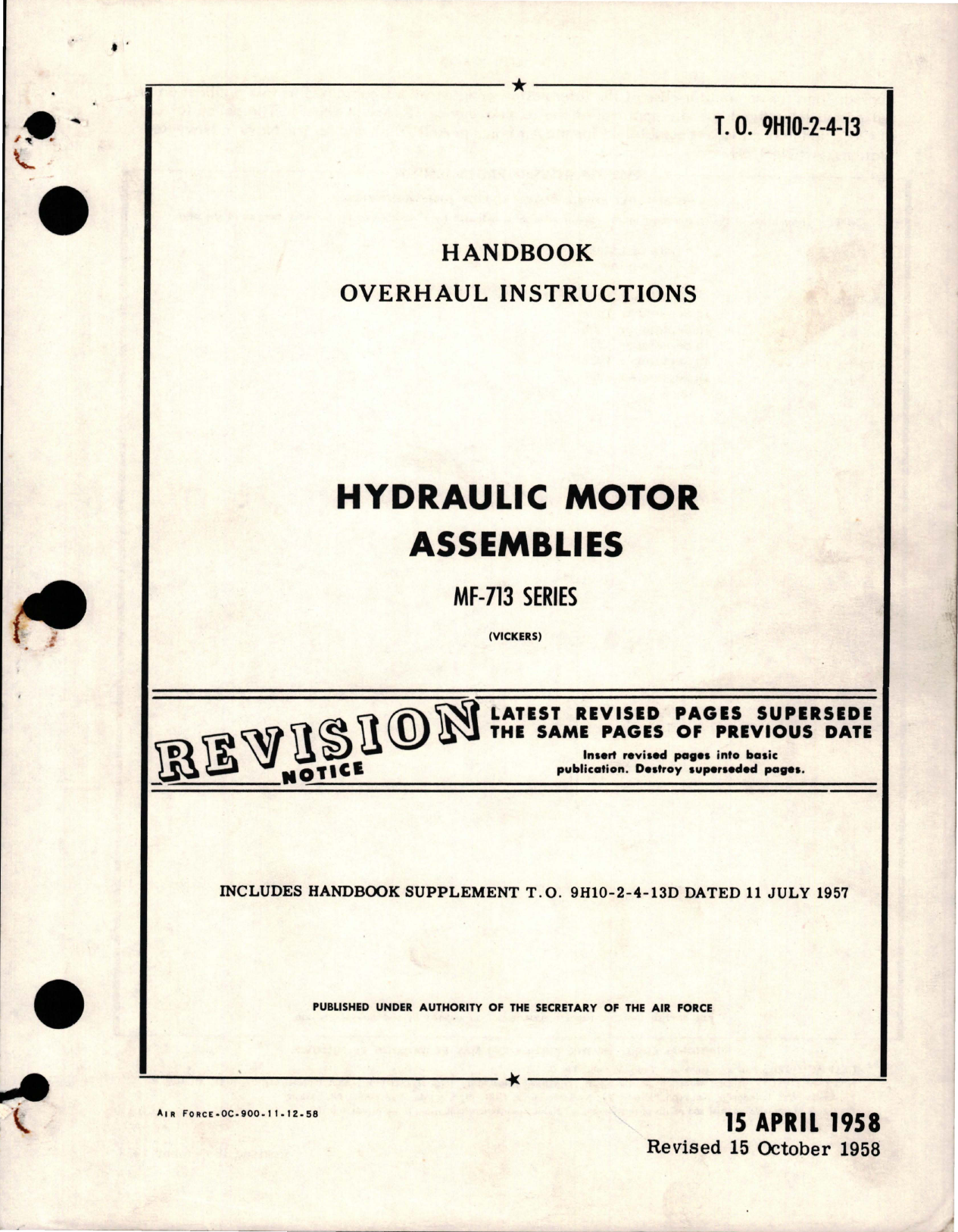 Sample page 1 from AirCorps Library document: Overhaul Instructions for Hydraulic Motor Assemblies - MF-713 Series
